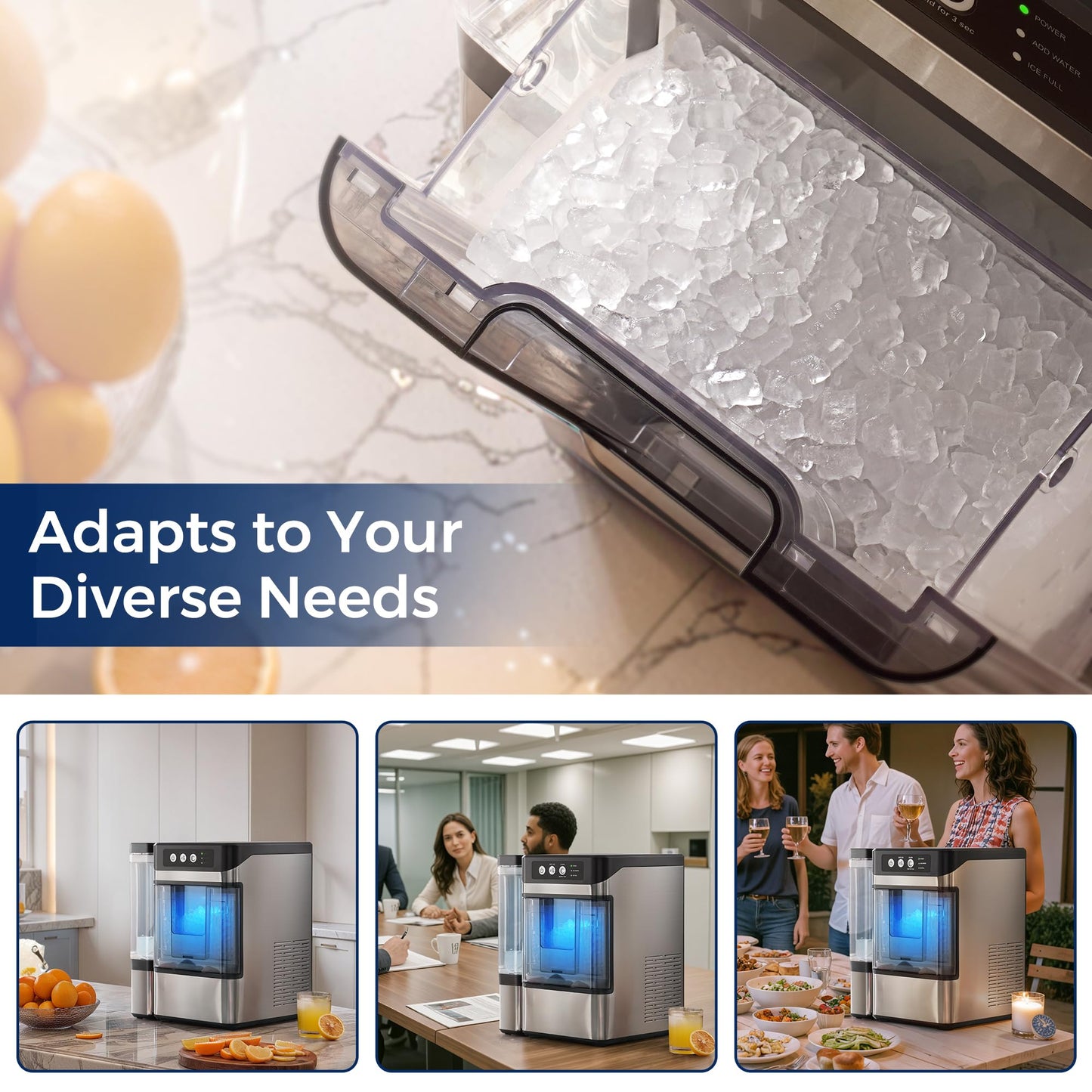 Nugget Ice Maker Countertop with 0.8Gal Removable Tank, 41Lbs/24H, One-Touch Fast Ice in 6 Mins, Self-Cleaning & Ultra Quiet for Home, Office, Party