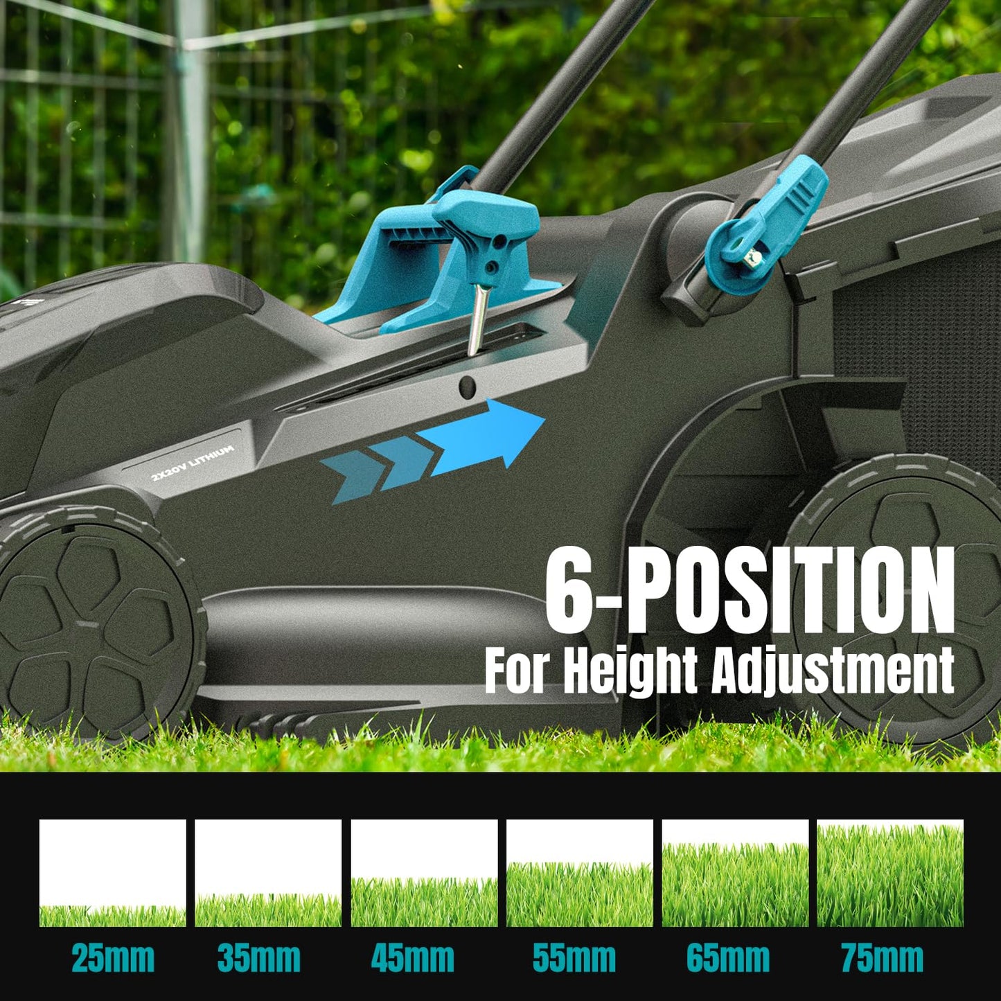 MightyMow 2×20V Cordless Electric Lawn Mower, 16" Push Mower with 6 Cutting Height Levels, Includes 2×4.0Ah Batteries and Dual Port Charger