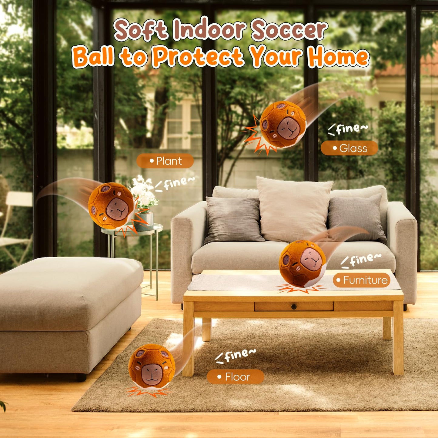 VangeBow Silent Indoor Soccer Balls for Toddlers 1-3, Inflatable Soft Plush Baby Toddler Soccer Ball Toys Gifts for 1 2 3 4 5 Year Old Boy Girl First Birthday Gift (Capybara, Pump Include)