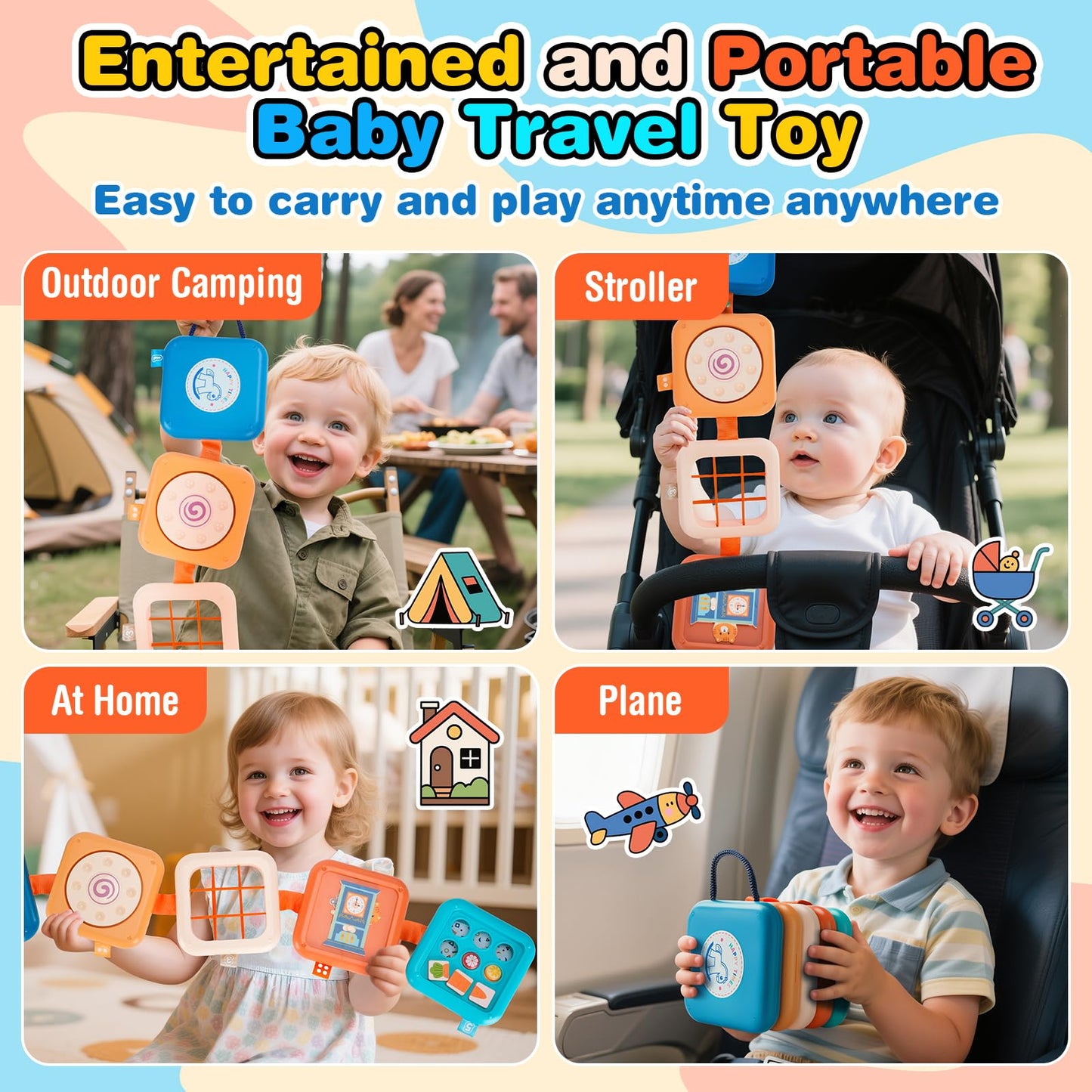 Flwedora Busy Board Toys for 1 Year Old Toddlers, Montessori Sensory Travel Toys for Airplane Car, Baby Learning Toy Gift for 1 Year Old Boy Girl & Activity Cube (Easter Stocking Stuffer, Birthday)
