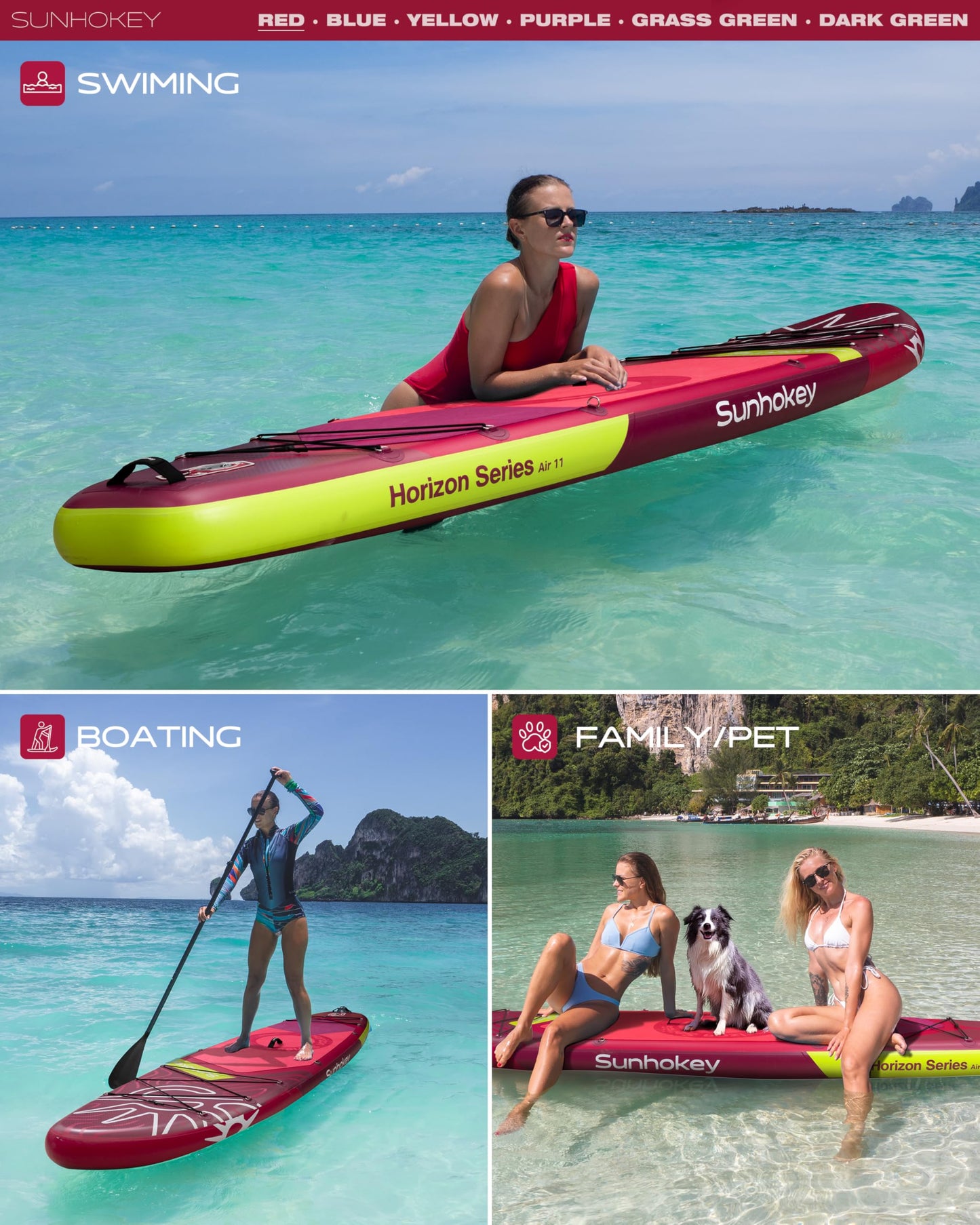 SUNHOKEY 11'×34'' Extra Wide Inflatable Paddle Board with Seam Welded Technology, Stand Up Paddle Board, 420lb Capacity for Adults, Sup Board for All-Level with 2-Blade Paddle/Dual-Action Pump/Leash