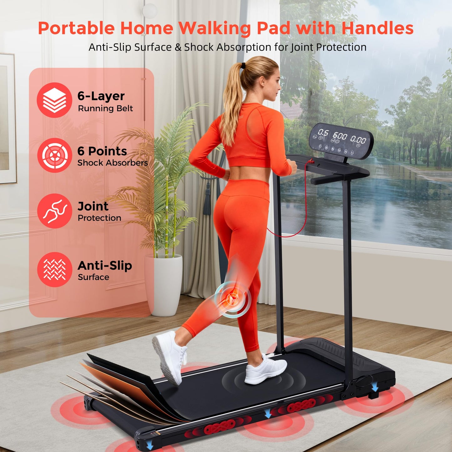 Electric Walking Pad with Handle Bar, 3.5HP Compact Walking Pads Treadmill with Handles, 0.6-10.0MPH Portable Small Treadmills for Home Office Apartment Small Spaces, 400LBS with Big Screen