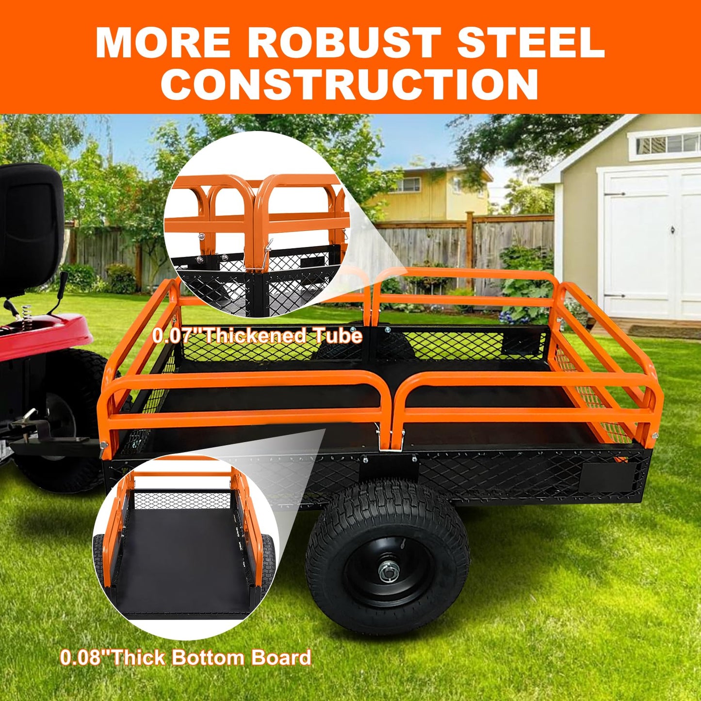1500LB Steel Dump Cart with All-Terrain Tires & Foot-Pedal Dumping, Heavy Duty Utility Trailer for Yard, Garden, and Construction Use, Compatible with ATV and Tractor