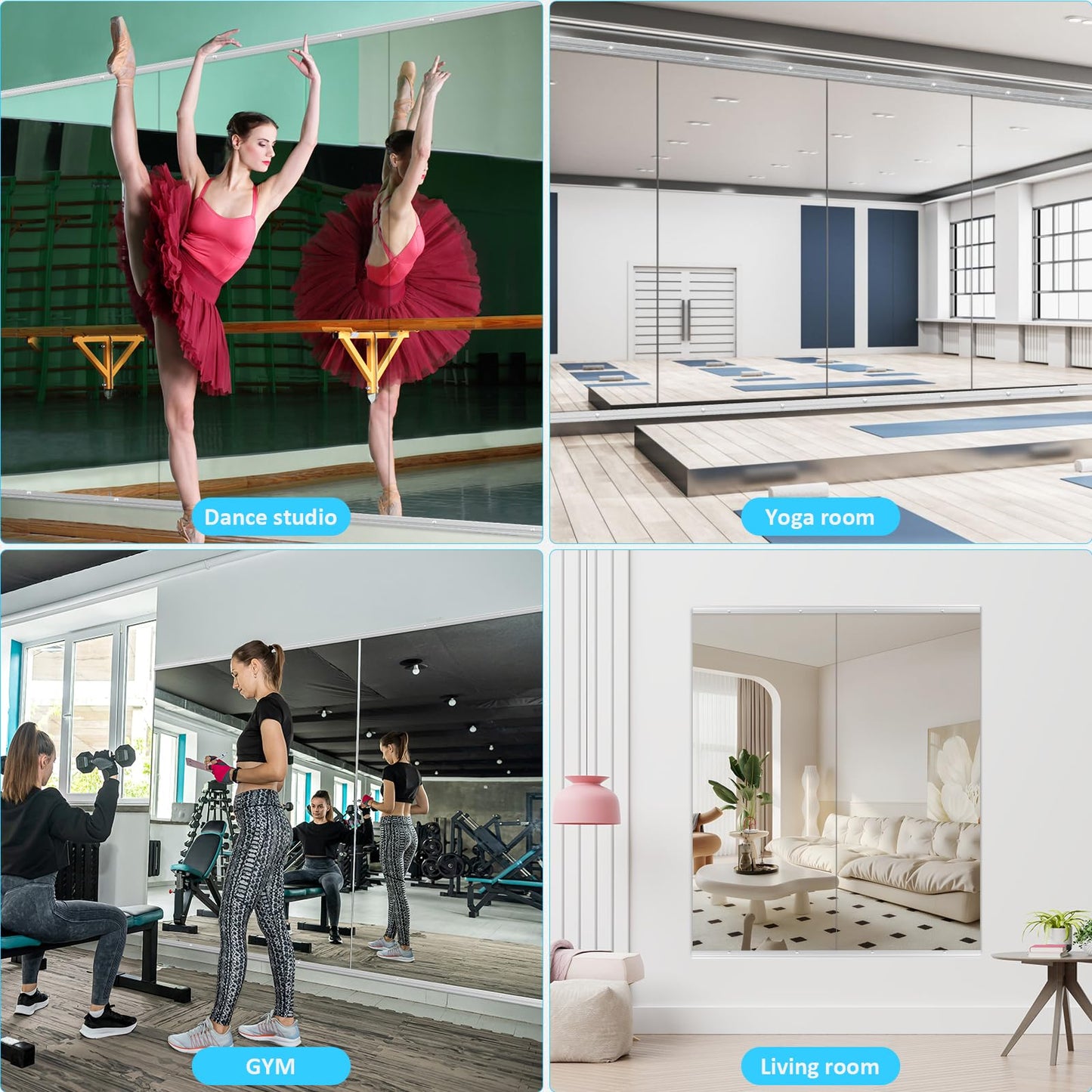 yarnuwa 71X24 2Pack Large Home Gym Mirror, Frameless Tempered Glass Dance Wall Mounted Mirror for Home, Yoga, Dancing, Studio, Living Room