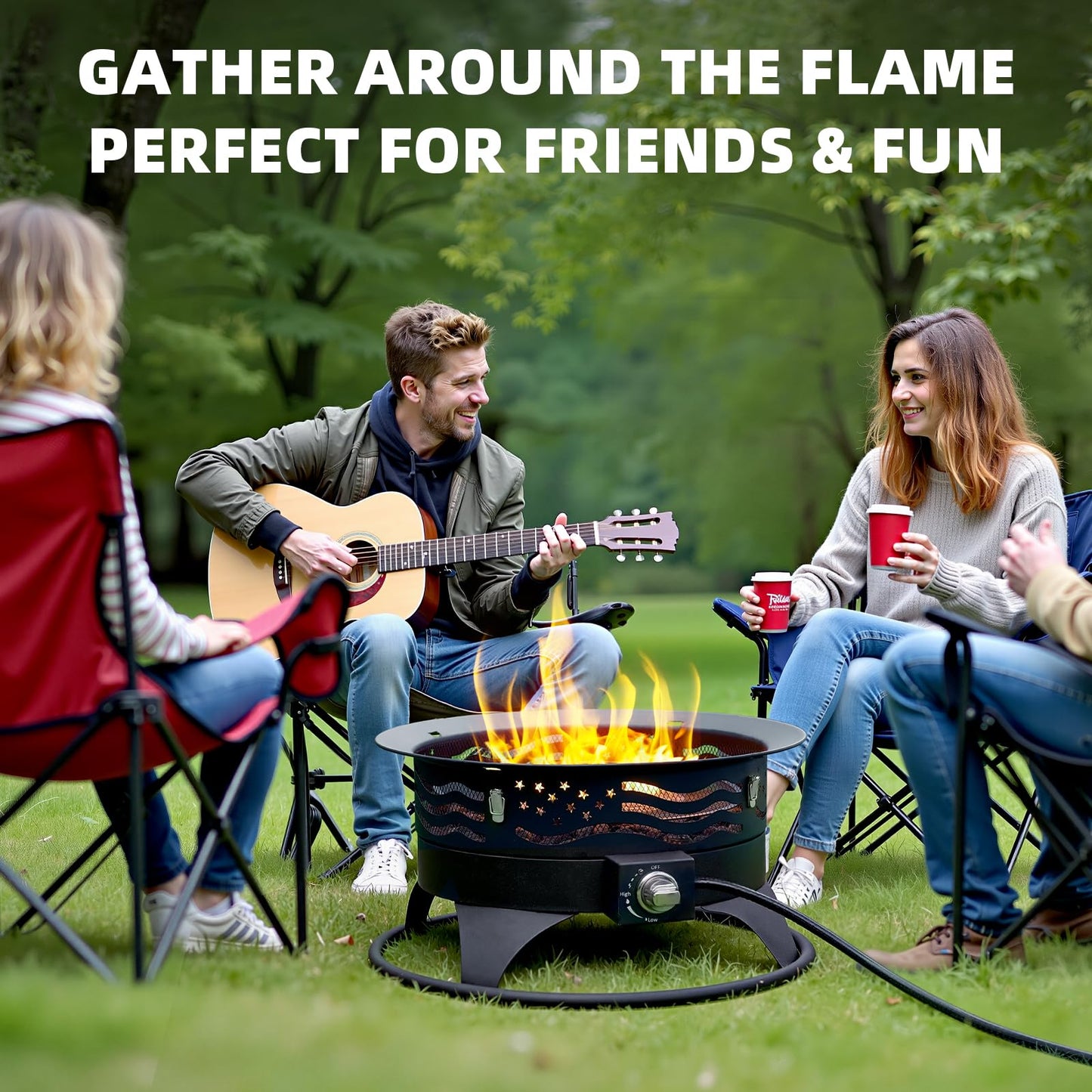 Panovue 24 Inch Portable Propane Fire Pit with Grill, 60000 BTU Outdoor Gas Firepit with Lava Rocks & Adjustable Flame, Smokeless Gas Firebowl for Backyard, Camping & Gatherings