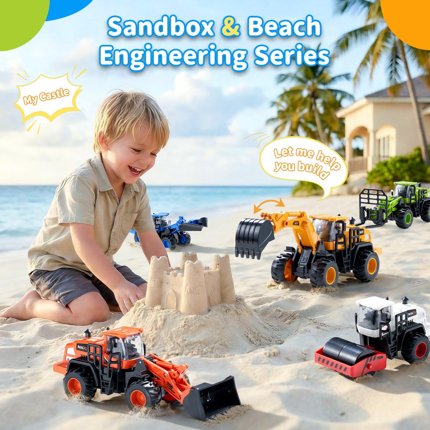 Dimoarch Construction Truck Toys for Toddlers: Push Go Truck Sandbox Excavator Toy Trucks Vehicles Snow Plow Toy Truck Bulldozer Road Roller Birthday Gift for 3 4 5 6 Years Old