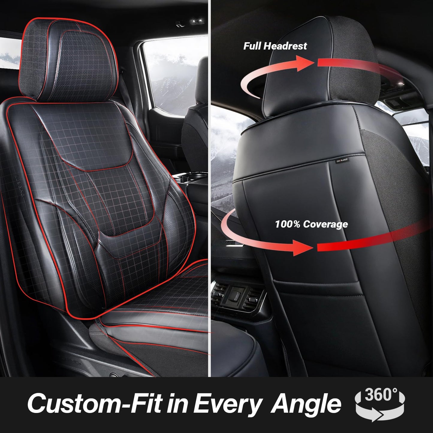 Coverland Custom SUV Car Seat Covers Front Seats for [2010-2026 Lexus RX 350 Rear Bench Seat] - Protector Car Seat Cover Water Resistant Leather Memory Form Back Support Seat Cushion [Front-Black]