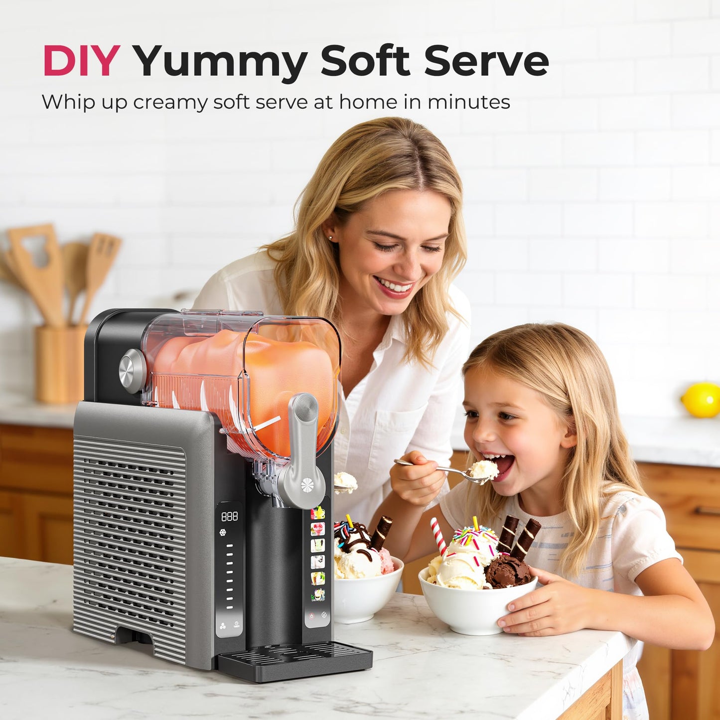 Slushie Machine for Home, No Ice Needed Frozen Drink Maker with Auto-Clean, LED Display, Perfect for Margaritas, Frappés, Milkshakes and More, Family Gatherings & Home Bar, Grey, 1 Pack+6 Modes