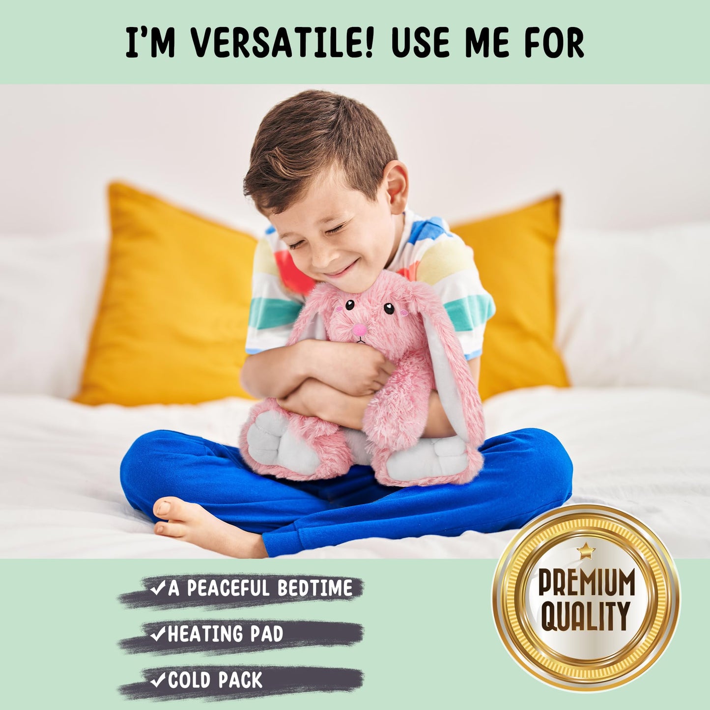 Bunny Microwavable Stuffed Animal – 1.5 lb Unscented Heating Pad Plush, Soft Cozy Bunny Toy for Relaxation and Comfort, Gift for Women, Girls, Adults & Kids by Happy Fuel, Pink