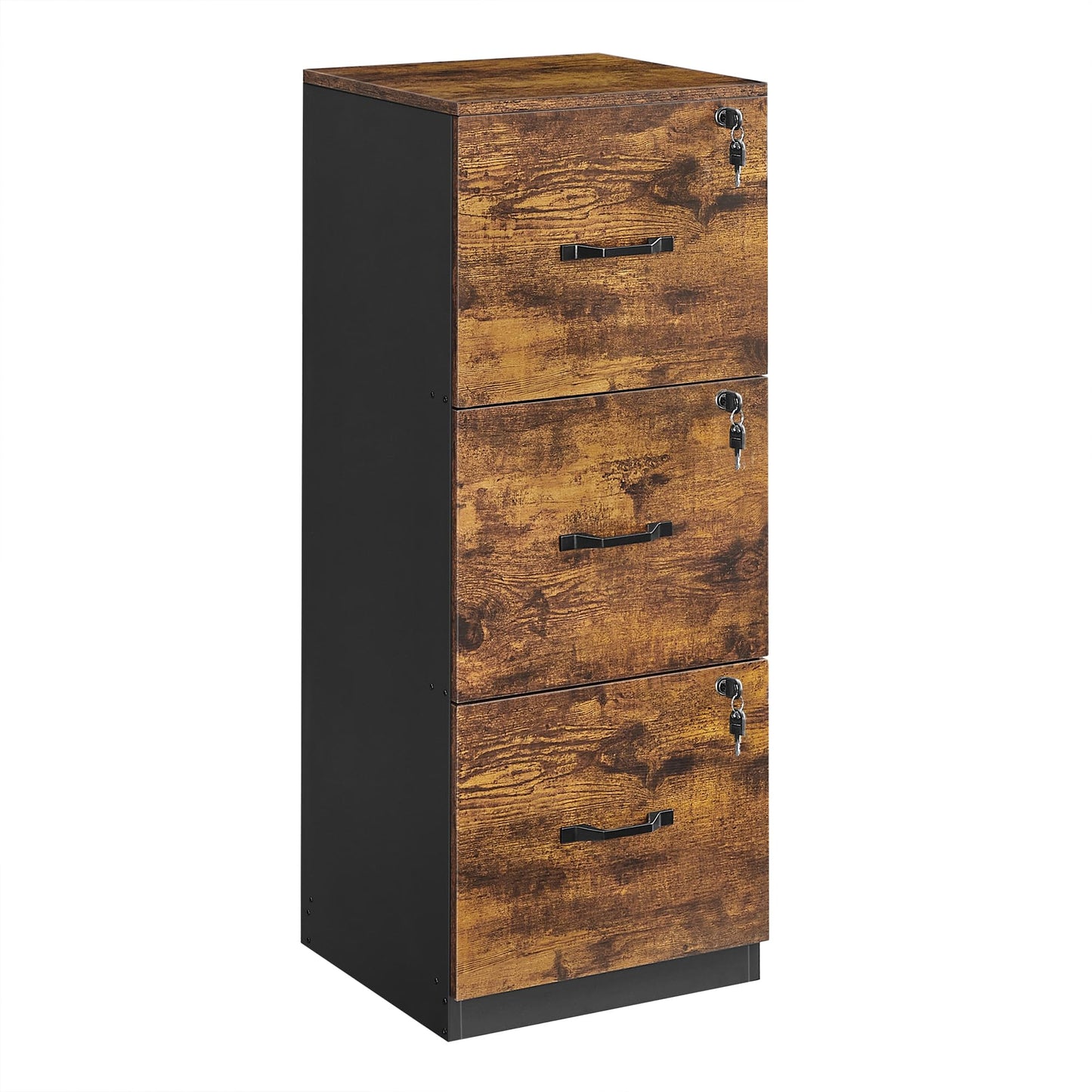 VASAGLE 3-Drawer Vertical File Cabinet, Filing Cabinet for Home Office, Printer Stand, with 3 Lockable Drawers, Adjustable Hanging Rail, for A4 and Letter-Size Files, Rustic Brown and Black UOFC055B01