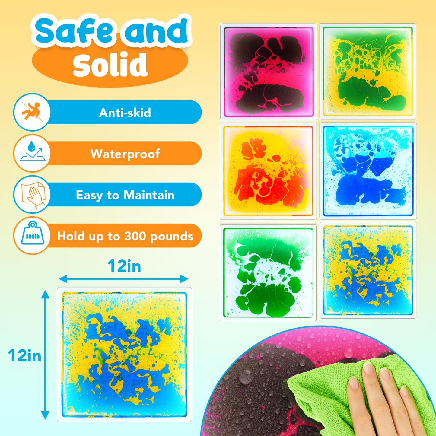 Sensory Floor Tiles for Kids Toddlers: 6 Pack Liquid Play Mats, 12"x12" Squares Autism Sensory Puzzle Pad, Lava Tiles Games Dance Step Pads, Preschool Classroom Montessori Gross Motor Daycare Toys