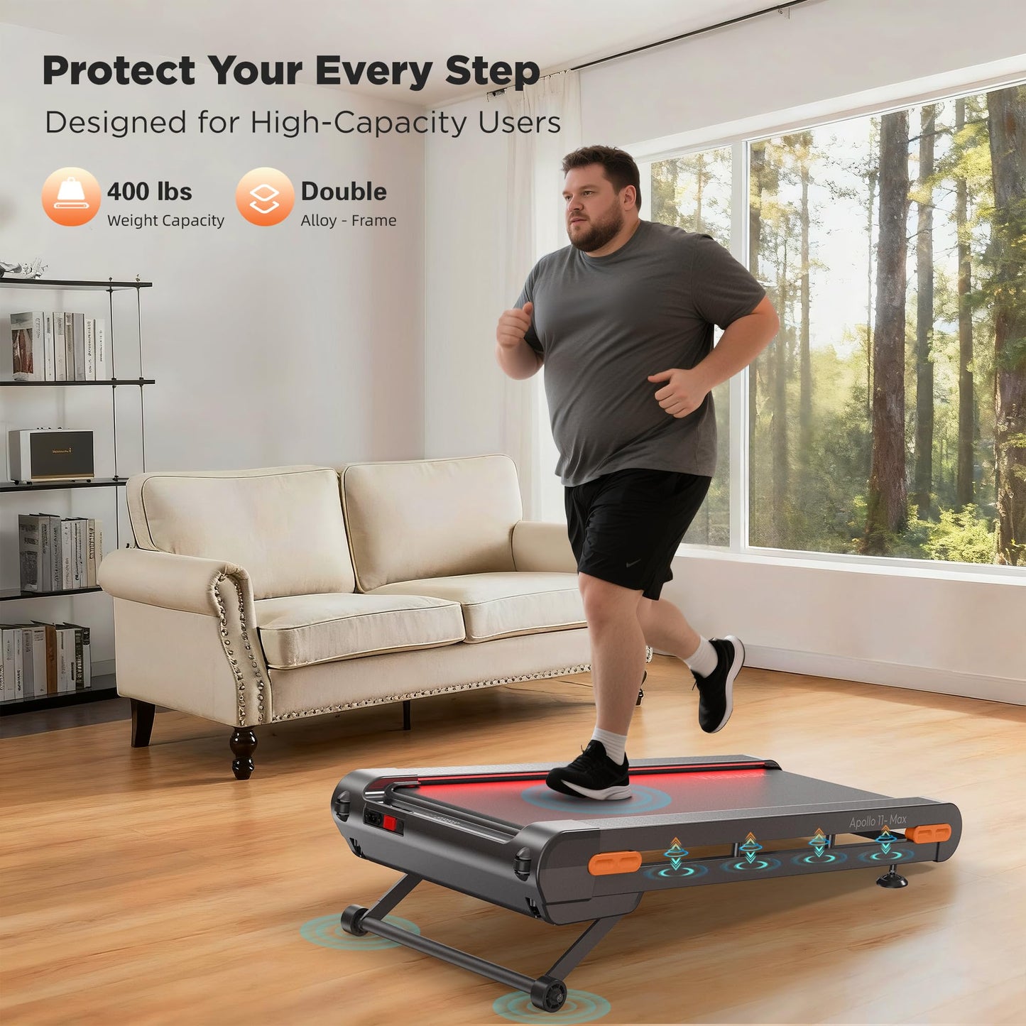Walking Pad Treadmill with Incline, Full Deck, Auto Incline 12%-20%, 400/350lbs Capacity, Vitalwalk Compact Under Desk Treadmills for Home Office, 3.0HP Brushless, Vertical Store, Apollo 11 Max