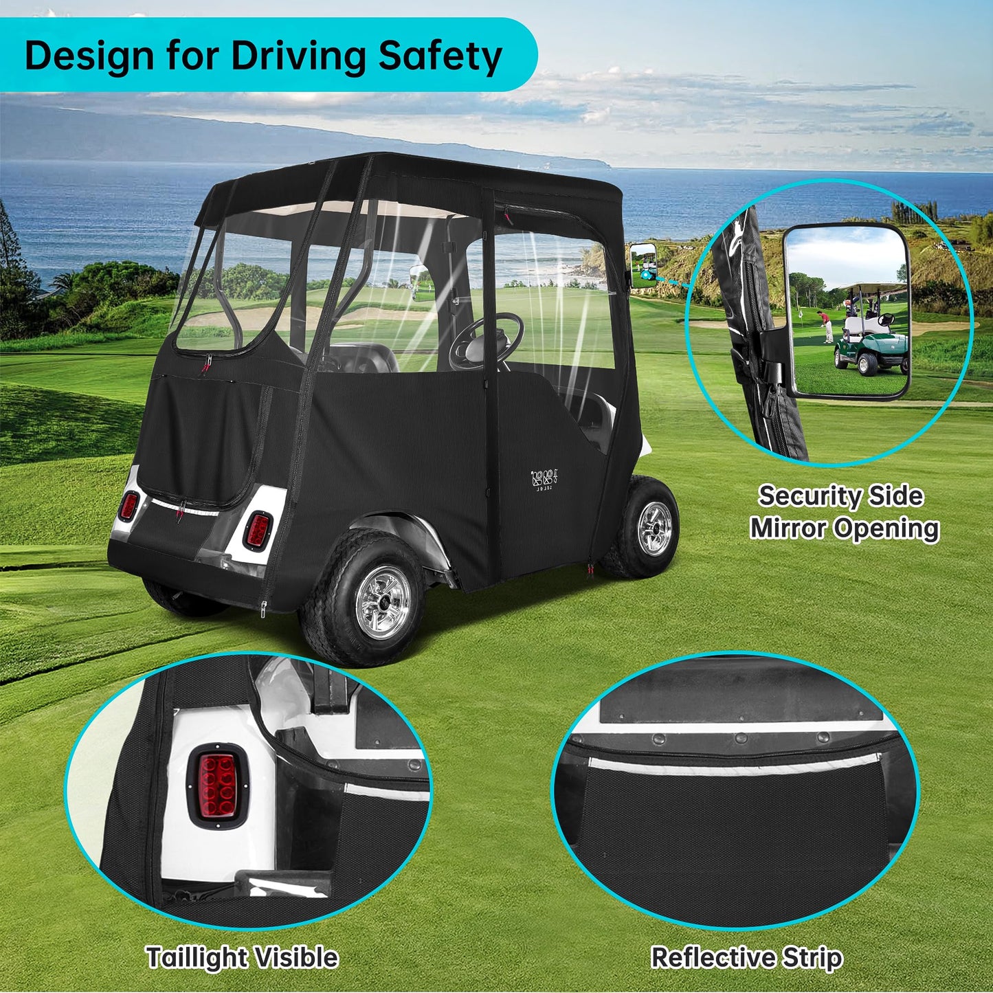 10L0L 2 Passenger Deluxe Golf Cart Driving Enclosure for EZGO TXT and RXV Model, 4-Sided Clear Window 600D Rain Cover All Weather Windproof Waterproof