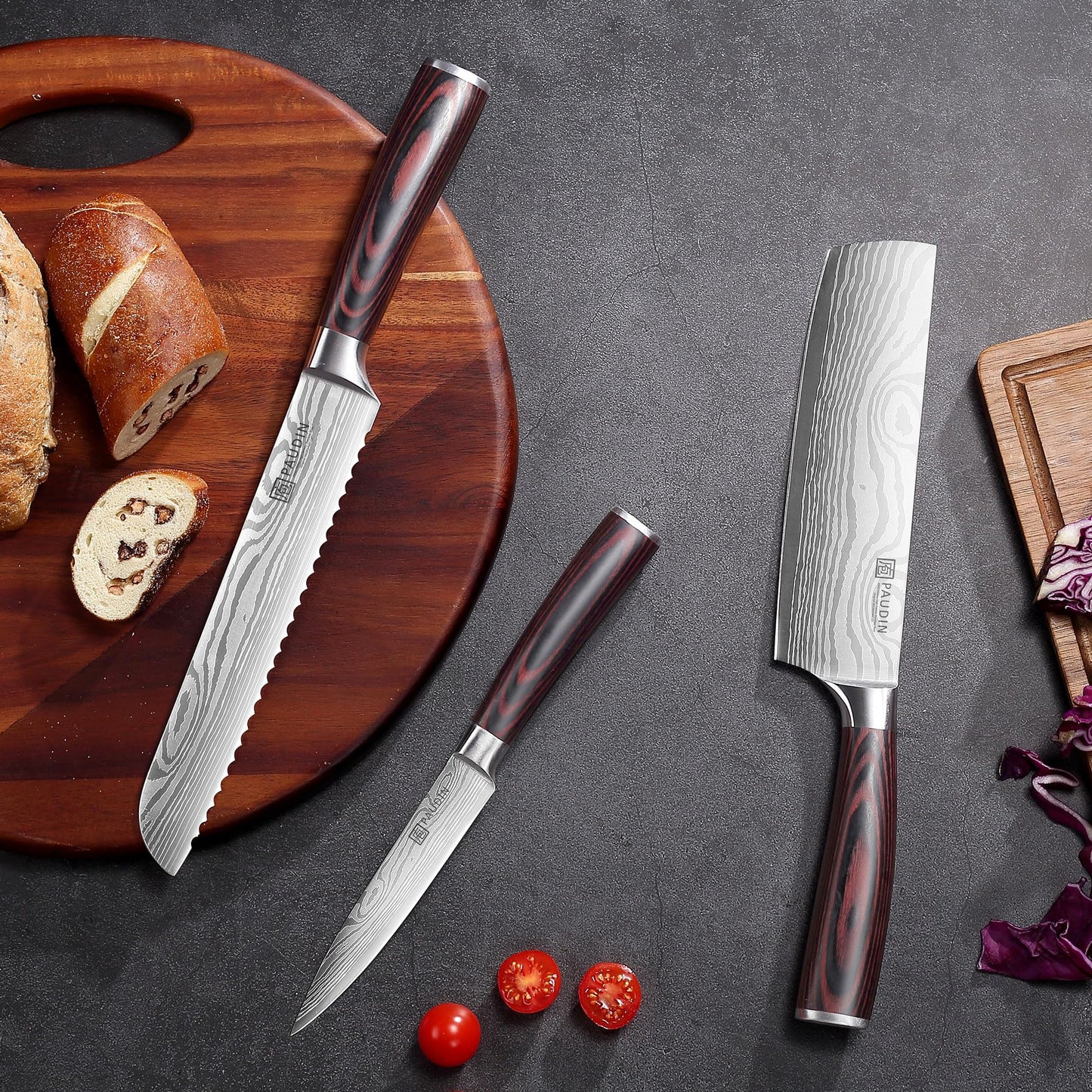 PAUDIN Chef Knife Set, 7 Pieces Kitchen Knife Set, High Carbon Stainless Steel, Ultra Sharp Knife Set, Professional Knives Set for Kitchen with Pakkawood Handle