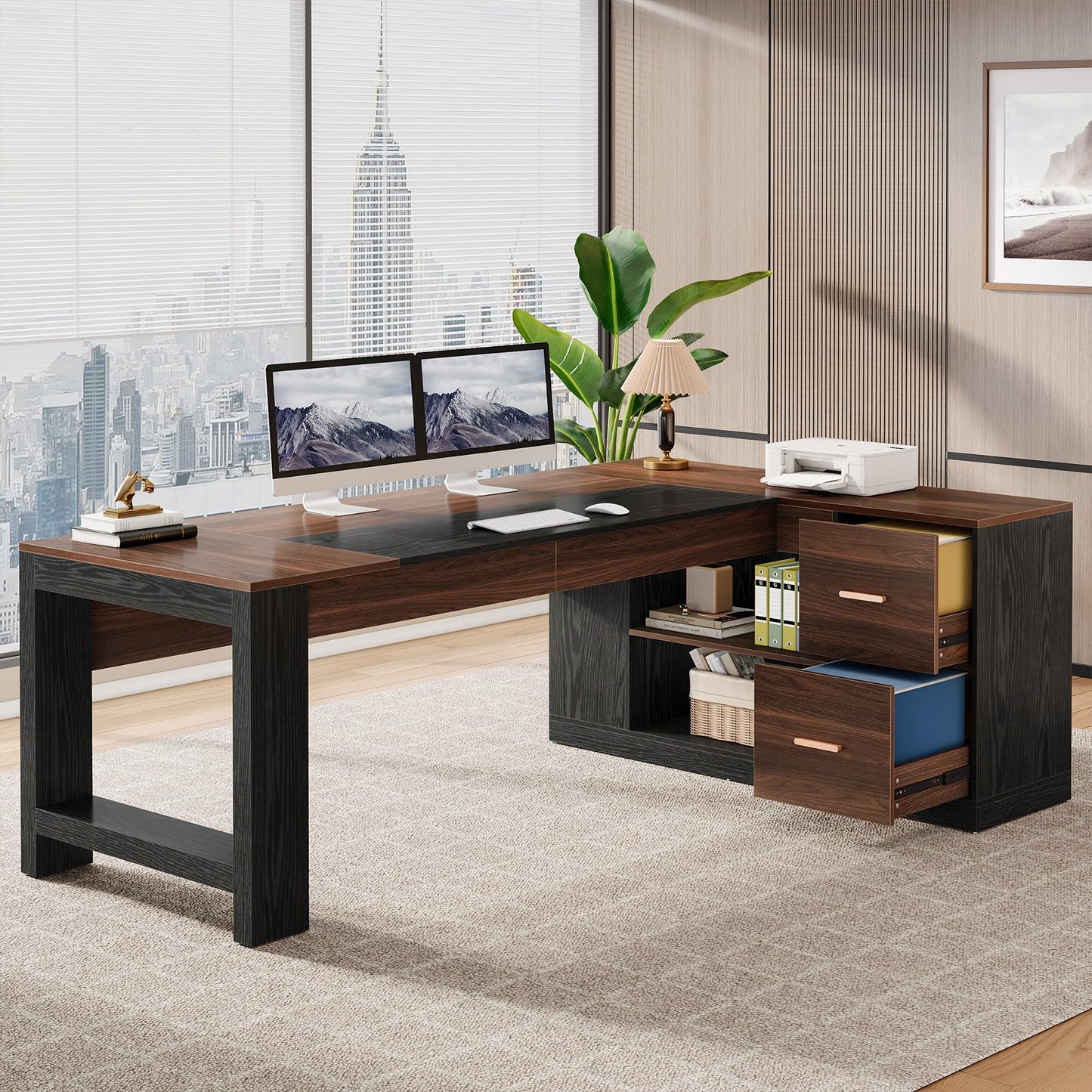 Tribesigns 78" L Shaped Executive Desk, Large Office Computer Desk with Drawers and Lateral File Cabinet, Modern Business Furniture Workstation with Storage Shelves for Home Office