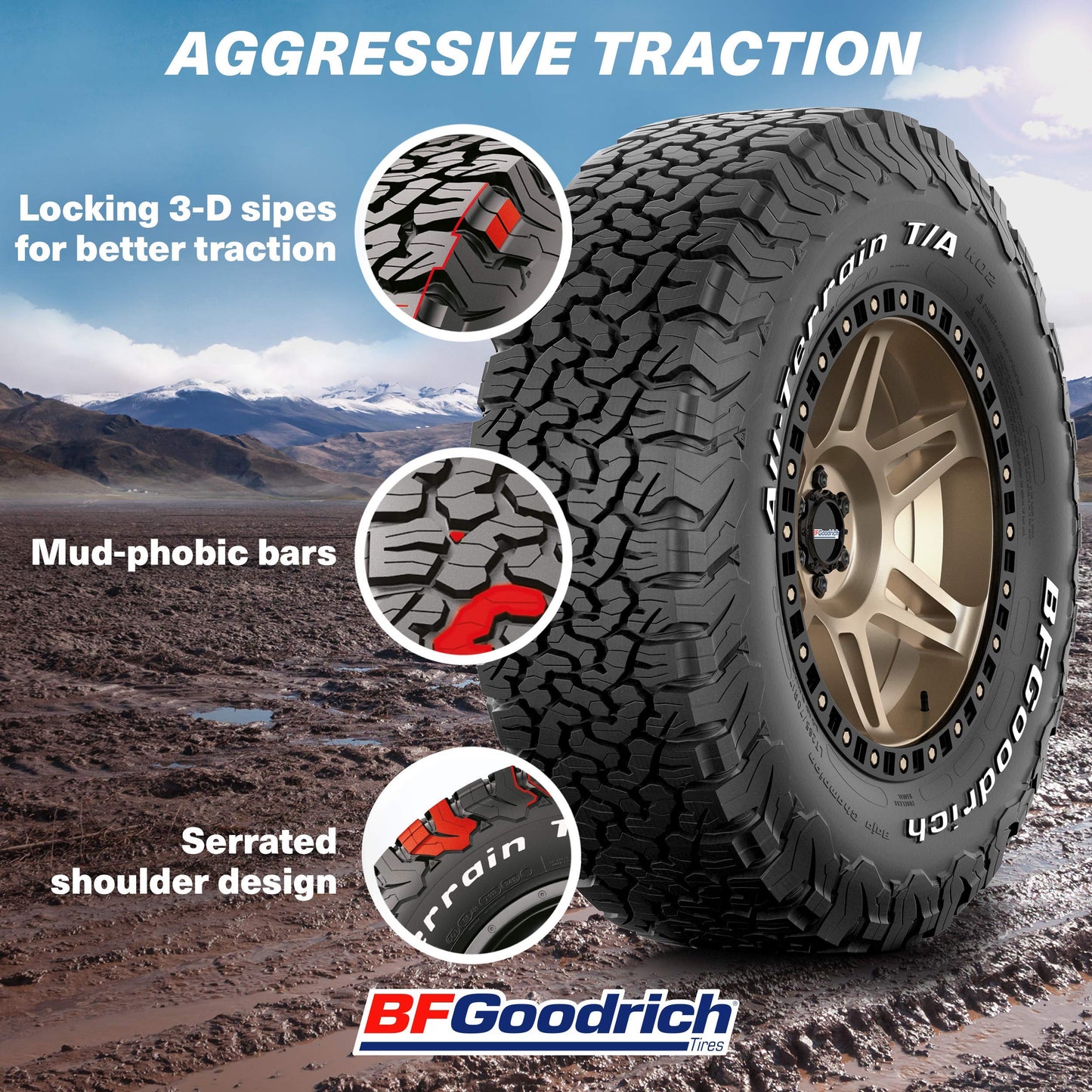BFGoodrich All Terrain T/A KO2 Radial Car Tire for Light Trucks, SUVs, and Crossovers, LT275/65R17/E 121/118S