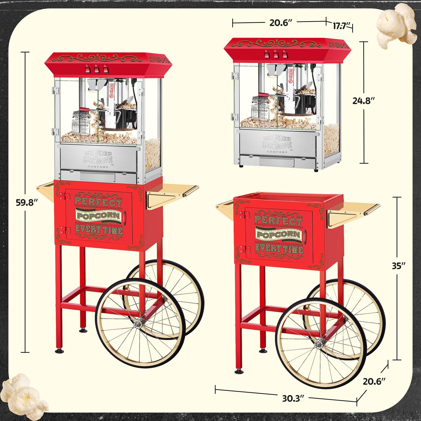 Great Northern Popcorn Company 5995 10 oz. Perfect Popper Popcorn Machine with Cart - Red (5995 GNP Red 10oz. Full)