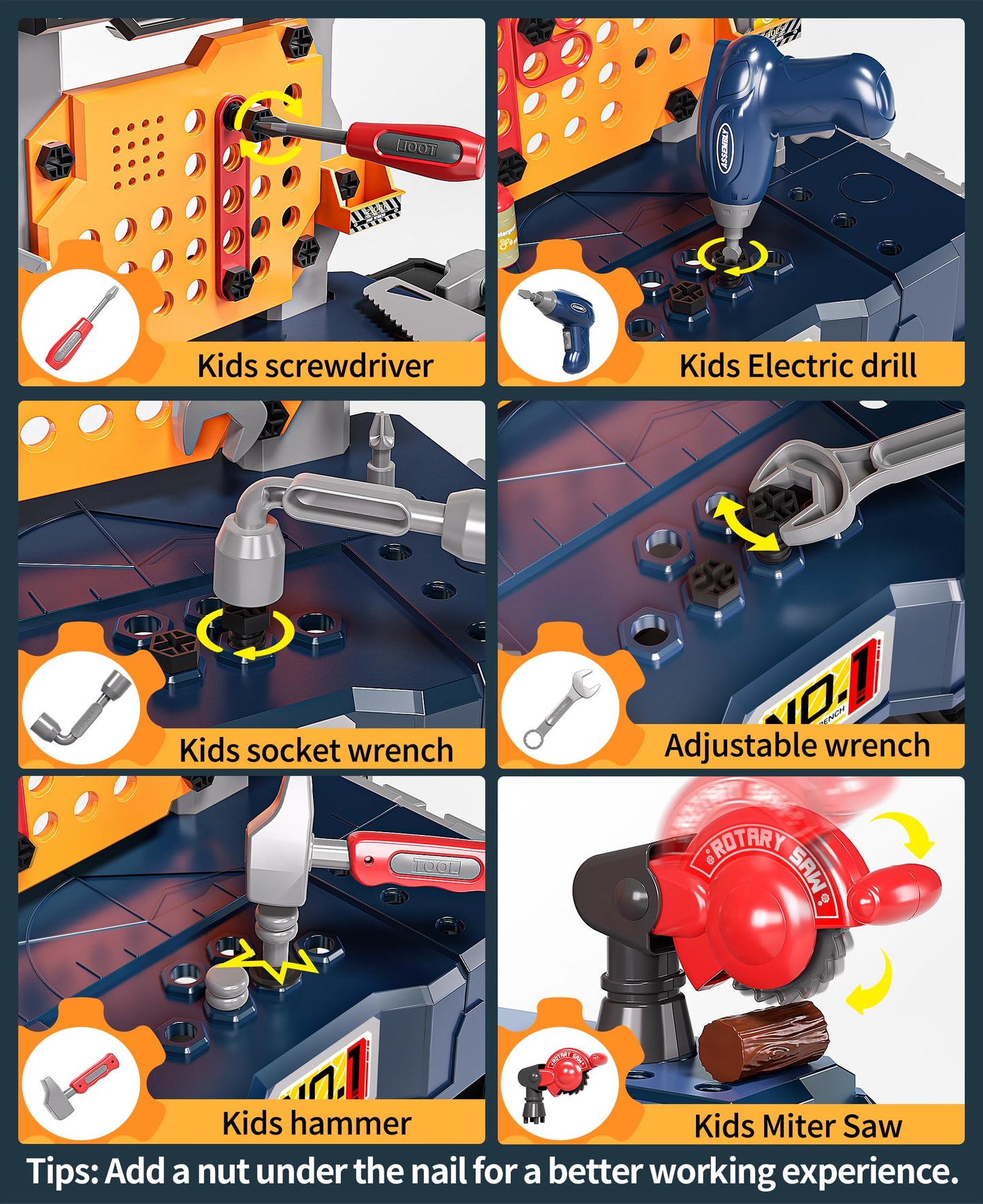 Deejoy Kids Tool Bench with Electric Drill and Engineer Vest, 3-in-1 Toddler Workbench and Costume Set, Construction Toys for Boys 3-5, Engineering Role Play Kit for Toddlers Age 3 4 5 6