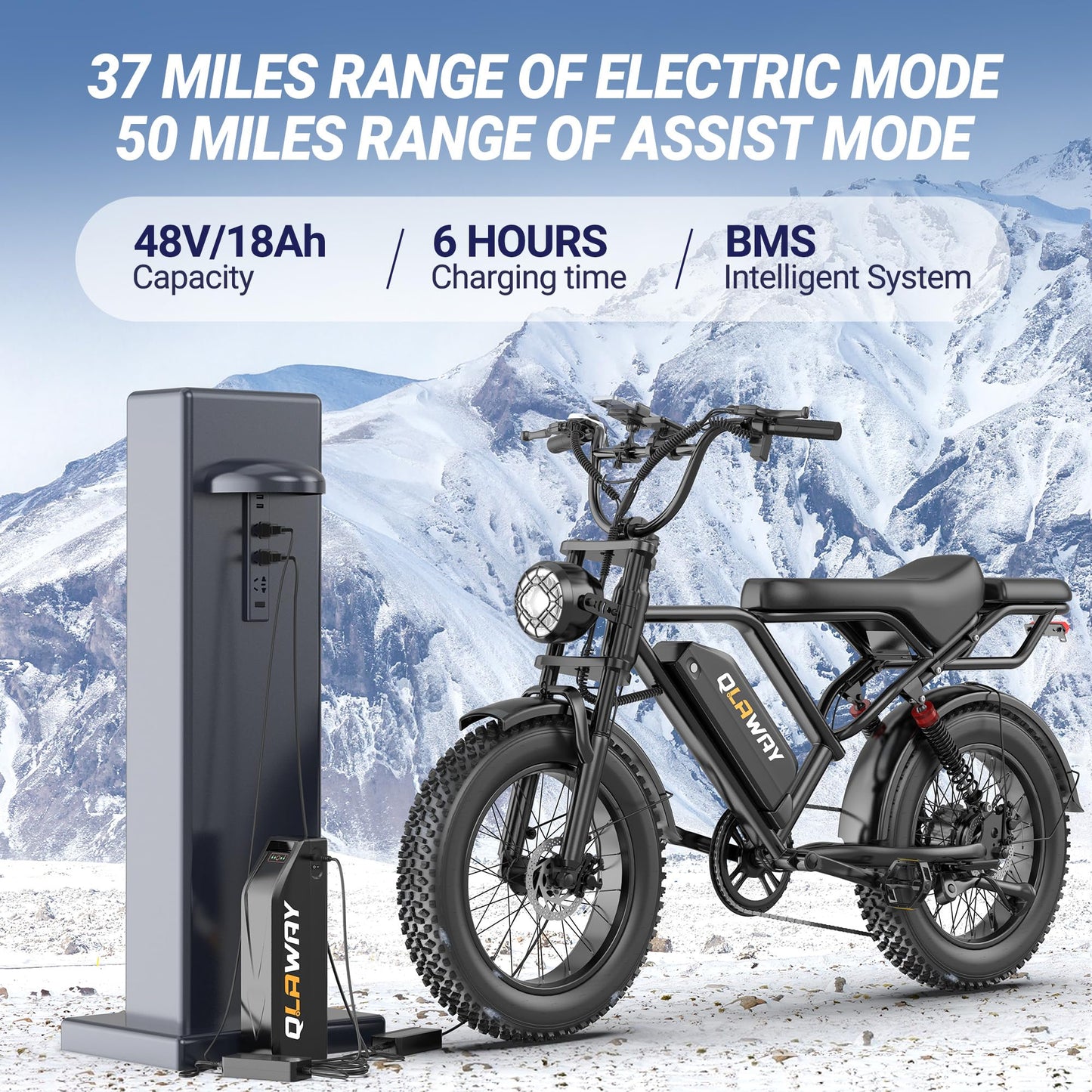 Qlaway Fat Tire Electric Dirt Bike 750w for Adults 20" Full Suspension Electric Motorcycle Ebikes 48V 18AH Removable Battery,31MPH Top Speed,LED Headlights, Turn Signals,40-70 Miles Range