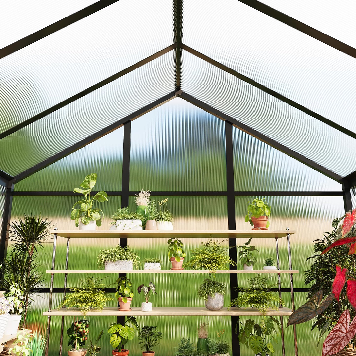 6×10 FT Greenhouse, Large Walk in Greenhouses for Outdoors and Garden Planting, Polycarbonate Greenhouse with Enhanced Aluminum Frame, Green Houses with Quick Setup Structure and Roof Vent, Black
