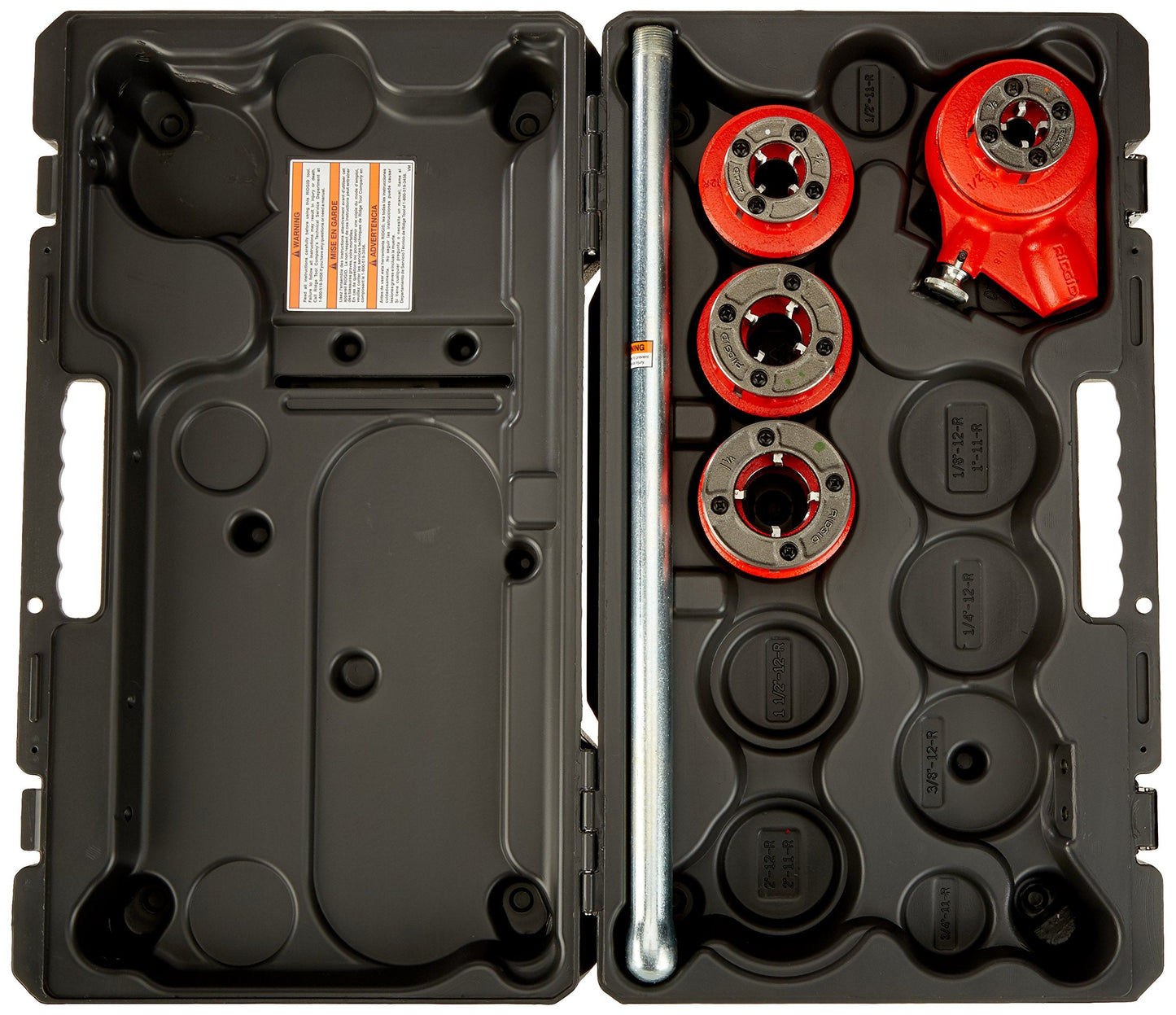 RIDGID 36480 12-R Exposed Ratchet Threader Set, Ratcheting Pipe Threading Set of 1/2-Inch to 1-1/4-Inch NPT Pipe Threading Dies and Manual Ratcheting Pipe Threader with Carrying Case,Silver/Red,Small