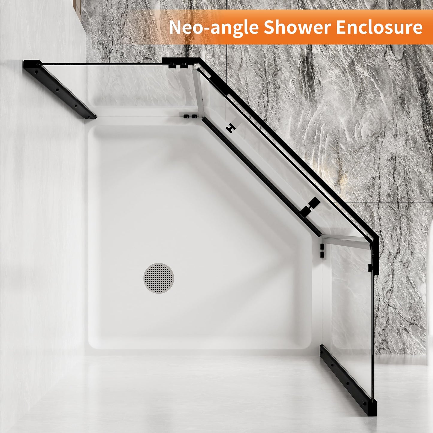 CKB Pivot Shower Door, 36" D x 36" D x 76" H, 1/4" ANSI Tempered Glass with Easy-Clean, Reversible Left or Right Corner Shower Glass Door. with Stainless Steel Towel Bar. Matte Black