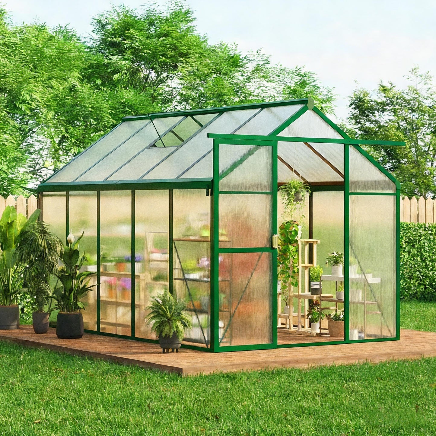 Greenhouse, 6x10 Ft Outdoor Greenhouses, Accessible Green House with Roof Vents and Sliding Doors, Aluminum Frame Polycarbonate Greenhouses, Large Greenhouse for Outdoor Gardens and Backyards, Green