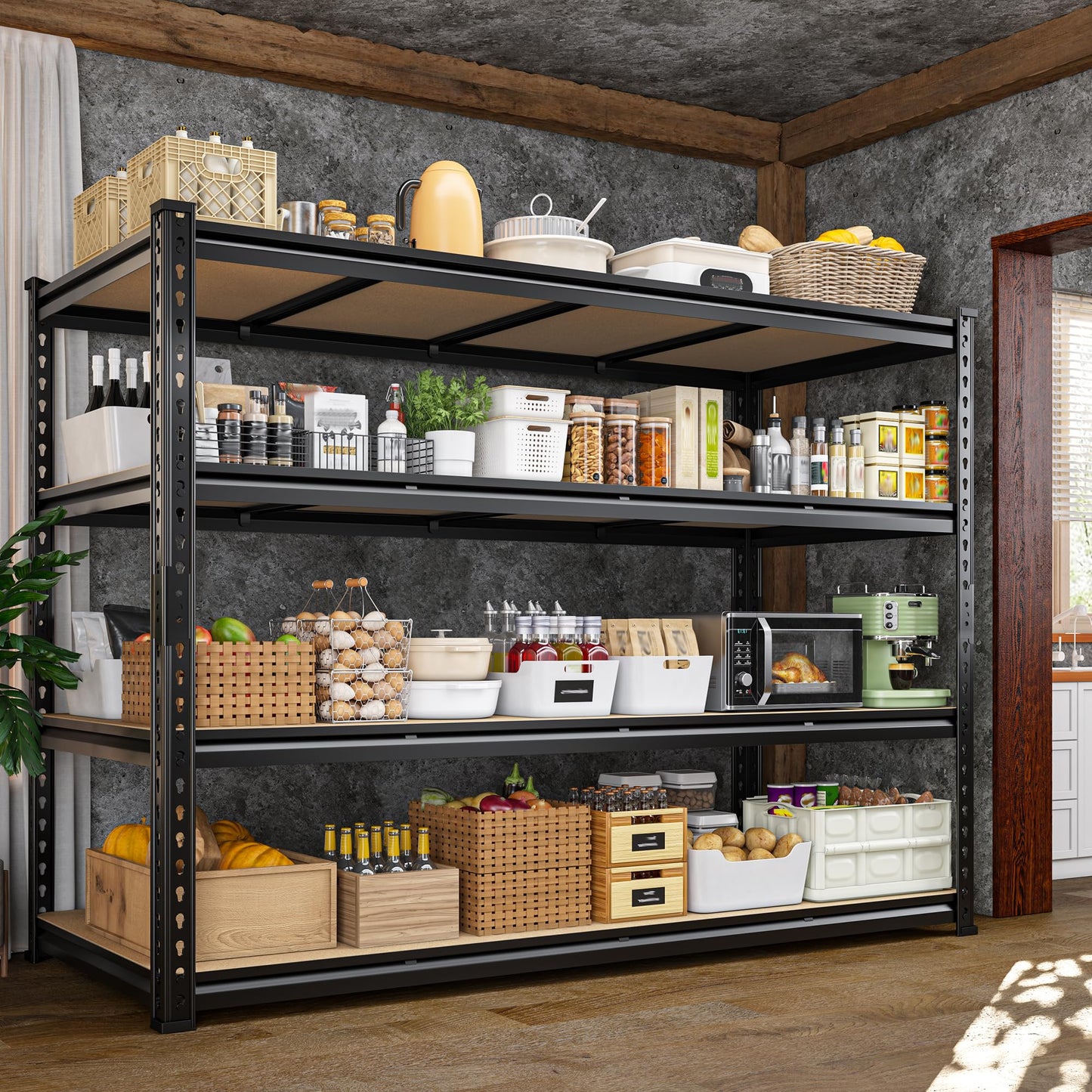 DurayLoly 59.8"W Metal Shelving 59.8"H Storage Shelves 2200LBS Garage Shelving Adjustable Metal Shelves Heavy Duty 4 Tier Pantry Shelf for Basement Warehouse Pantry Supermarket 59.8"W x 24"D x 59.8"H