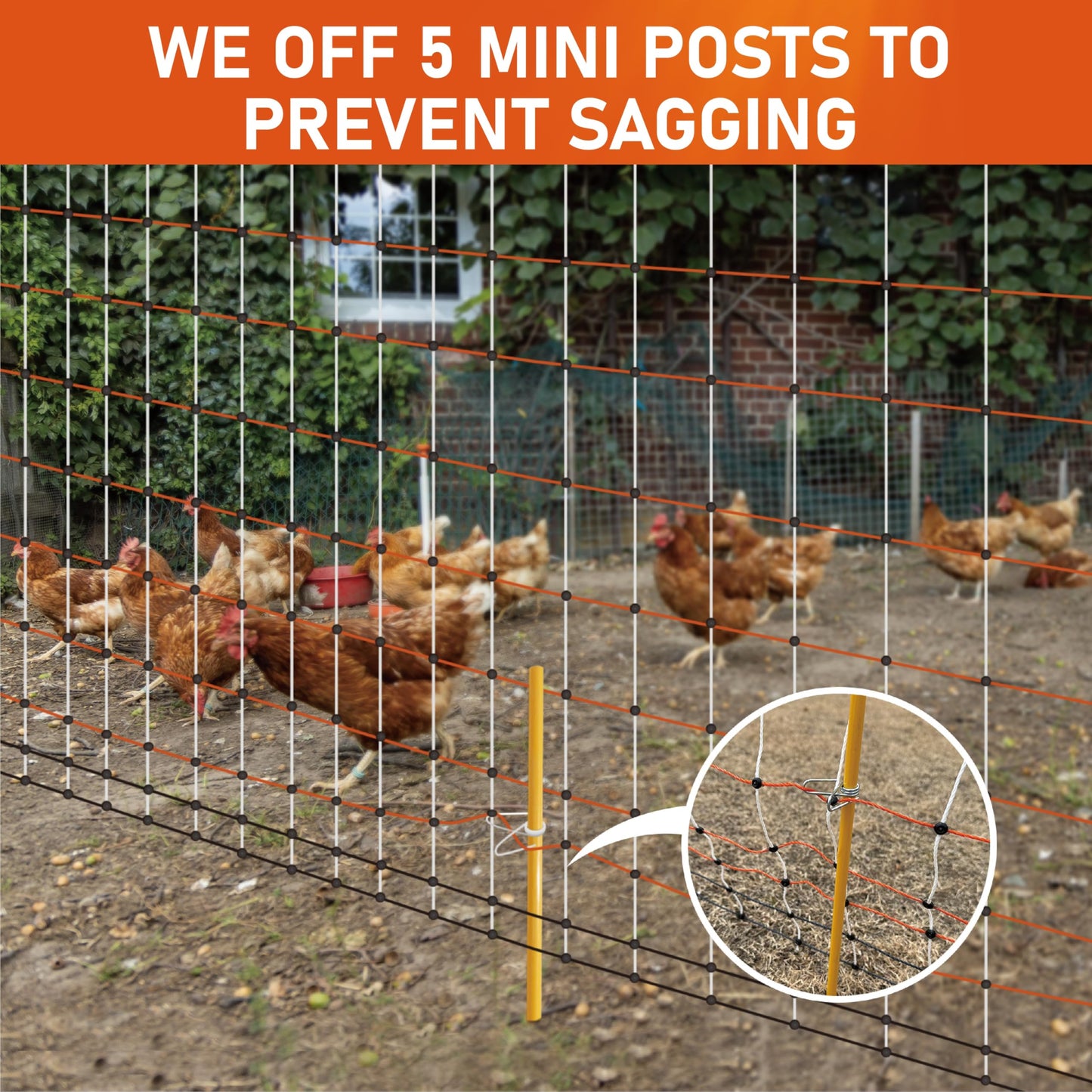 Poultry Electric Netting Fence - 41.3''H (can be Manually Raised to 53.1''H) x 98.5'L for Flying Chicken, Sheep, Goats in Farms, Ranches and Gardens, PK1