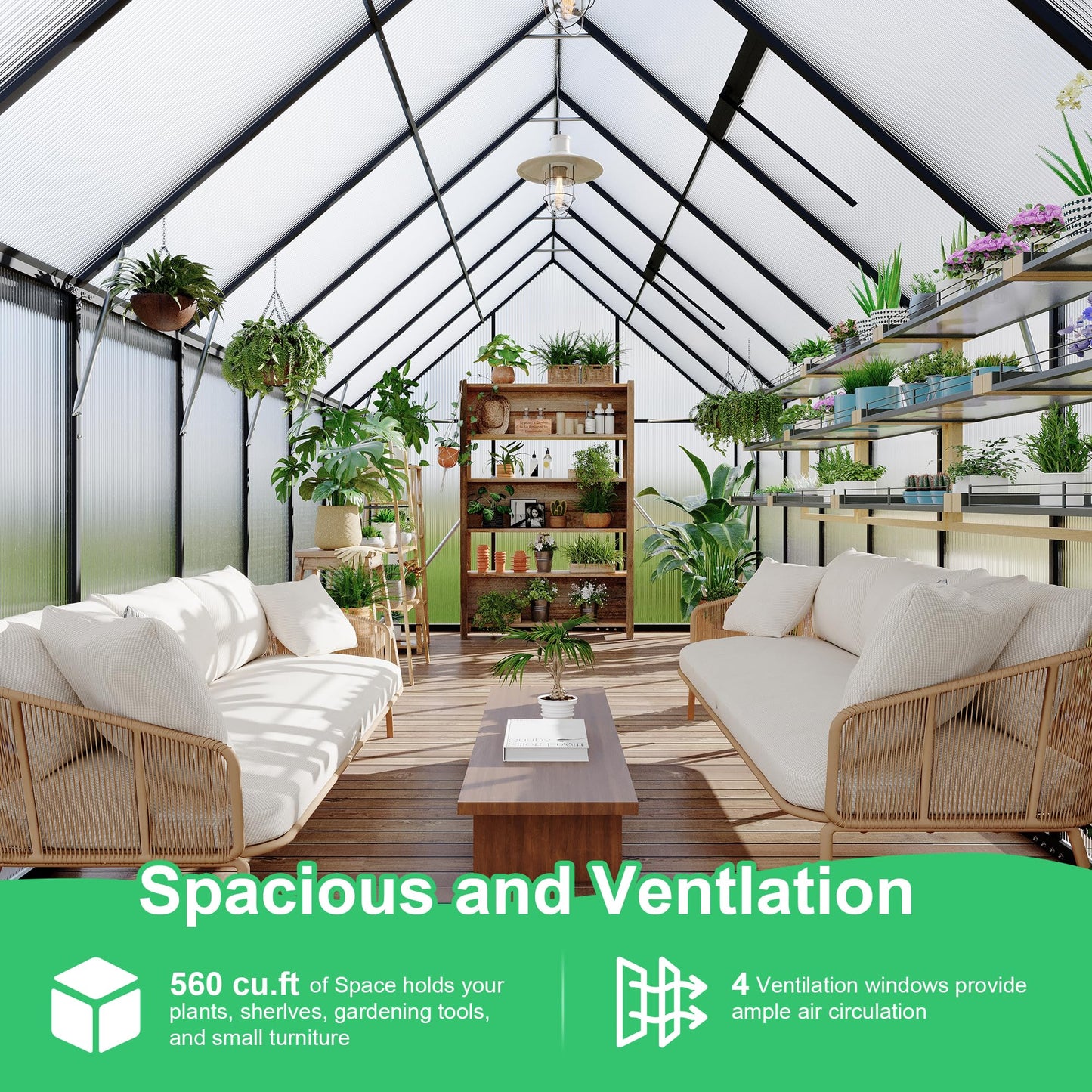 8 ft x16 ft Aluminum-Framed Polycarbonate Greenhouse, Heavy Duty Polycarbonate Greenhouse with Quick Setup Structure and Roof Vent, Large Enhanced Aluminum Green House Kit for Outdoors