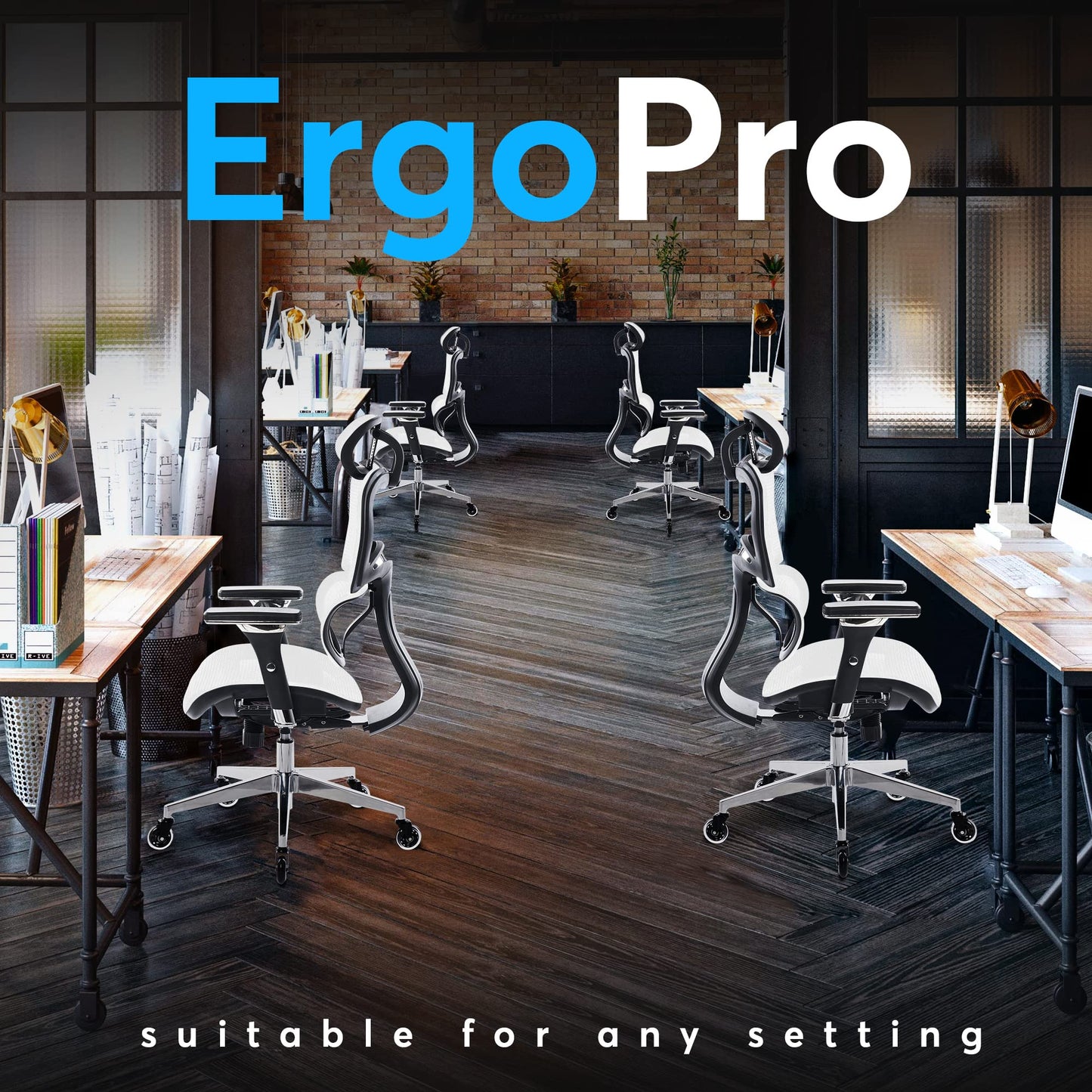 Oline ErgoPro Ergonomic Office Chair with 4D Adjustable Armrest, 3D Lumbar Support and Blade Wheels - Mesh Computer Gaming Rolling Desk Executive Swivel Home Chair (White)