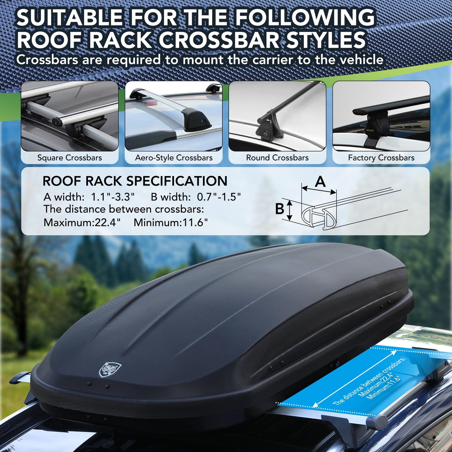 EcoSummer Rooftop Cargo Box Carrier Dual-Side Opening,12 Cubic Hard Shell Rooftop Cargo Carrier for Car Storage,165Lbs Weight Capacity with Secure Straps&Keys