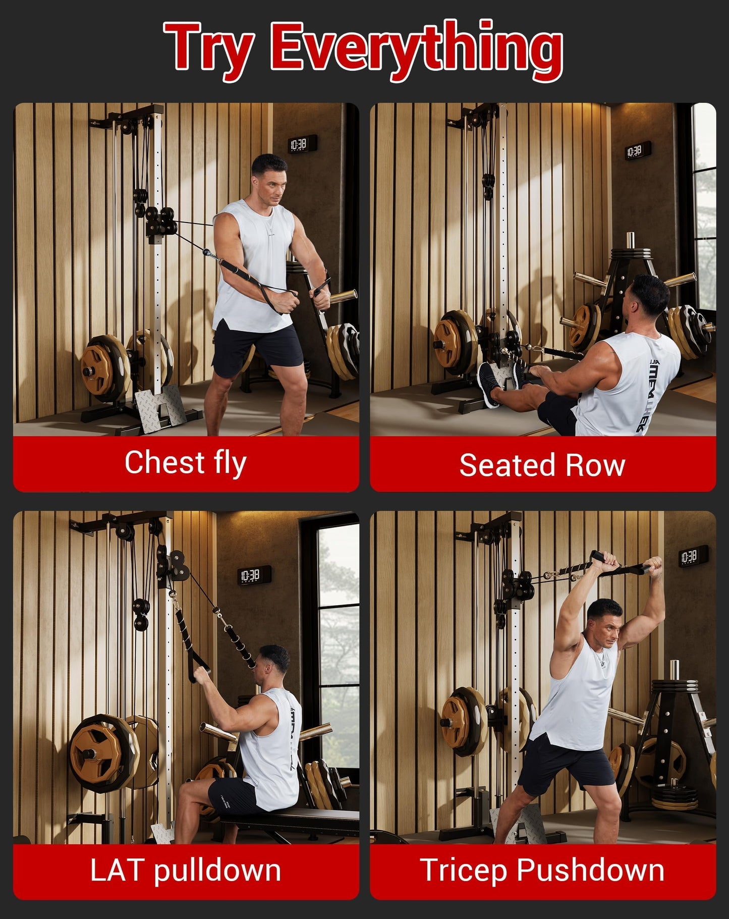 Wall Mount Cable Station – Dual Pulley Cable Crossover Machine with 18 Adjustable Positions, 400LBS Capacity Functional Trainer for Home Gym Strength Training