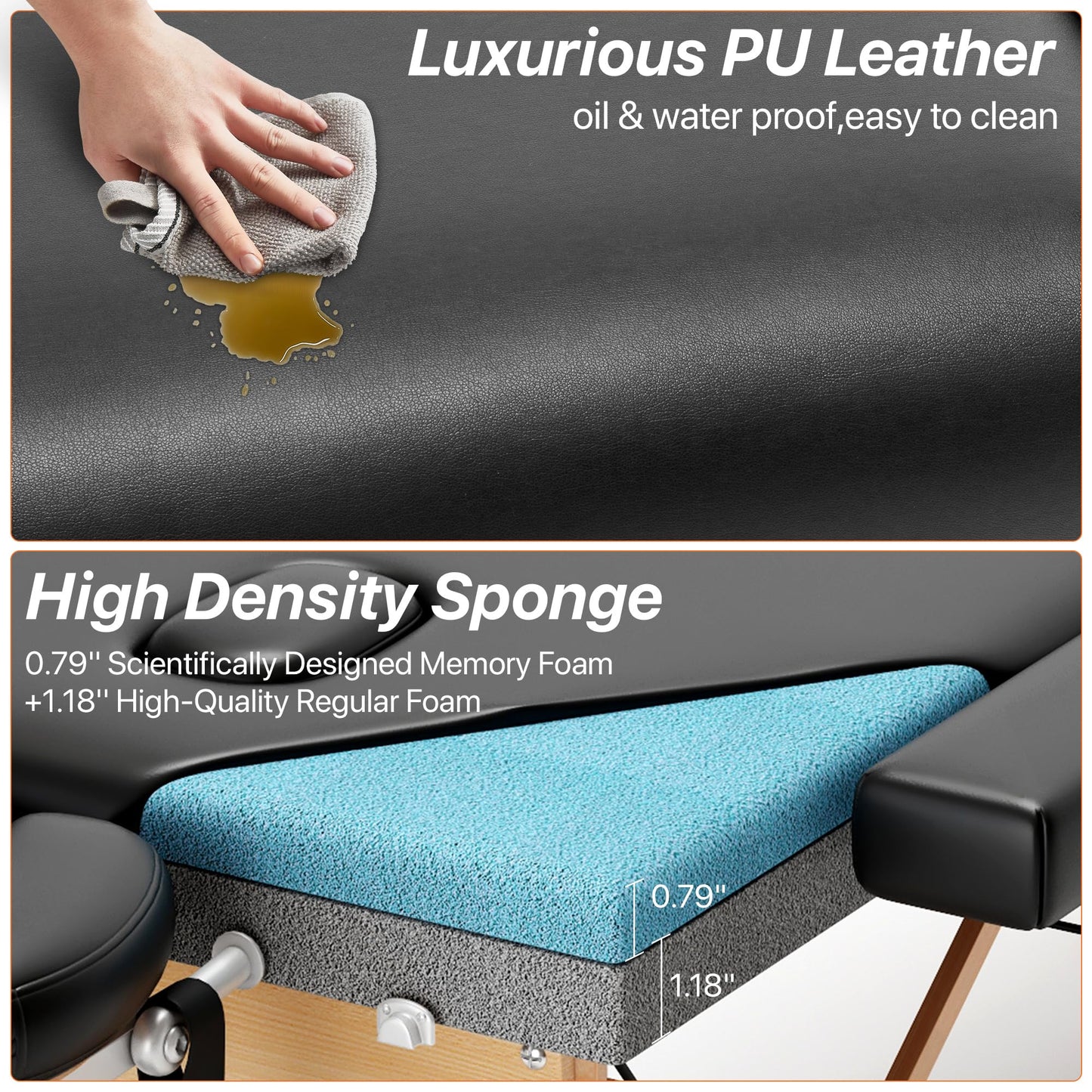 KCC Memory Foam Massage Table Premium Portable Foldable Massage Bed Height Adjustable, 84 Inches Long 28 Inchs Wide Home Salon Spa Bed Tattoo Table with Accessories &Carrying Case, Easy Set Up