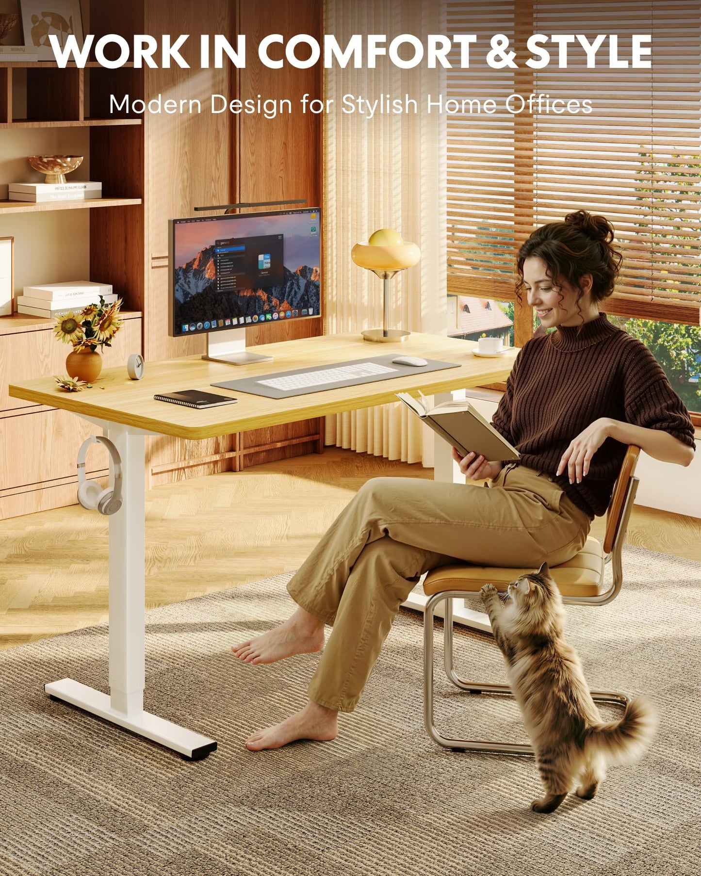 FLEXISPOT EN1 One-Piece Standing Desk, 40"x24" Seamless Desktop Electric Height Adjustable Desk for Home Office, Multi-Monitor Setups & Easy Assembly, Maple