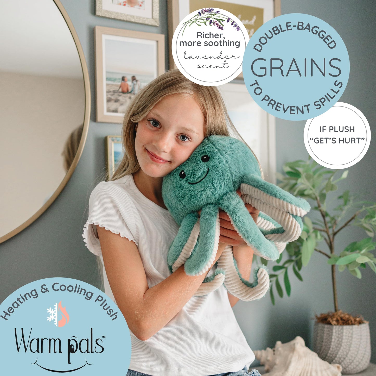 Octopus - Microwavable & Weighted Plush Stuffed Animal - Heated Plushie for Warmth - Cute, Soft, Cozy Toy for Adults & Children (Boys, Girls, & Toddlers) by Warm Pals