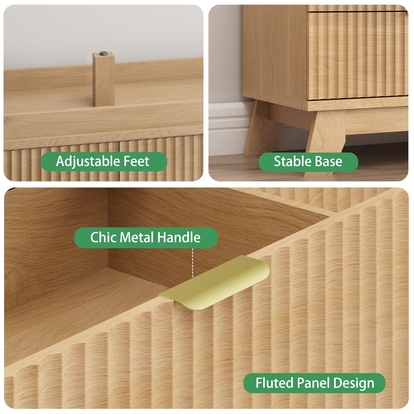 Fluted Dresser for Bedroom with 8 Drawers, 48" Wide Modern Chest of Drawers with Metal Handle, Wooden Dresser TV Stand, Wood Closet Clothes Storage Organizer for Living Room, Hallway, Natural Oak