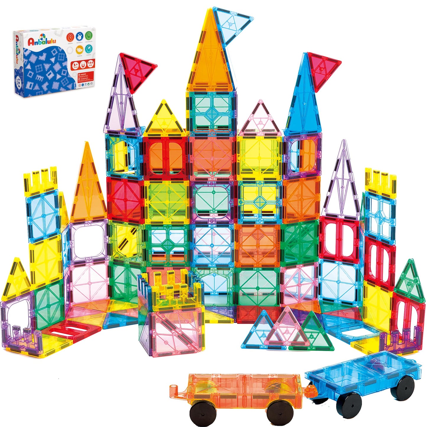 Anbalulu 134PCS Magnetic Building Tiles: Durable STEM Toys with Strong Magnets for Kids, Educational Building Blocks for Group Play Activities | Gift for Boys Girls 3+