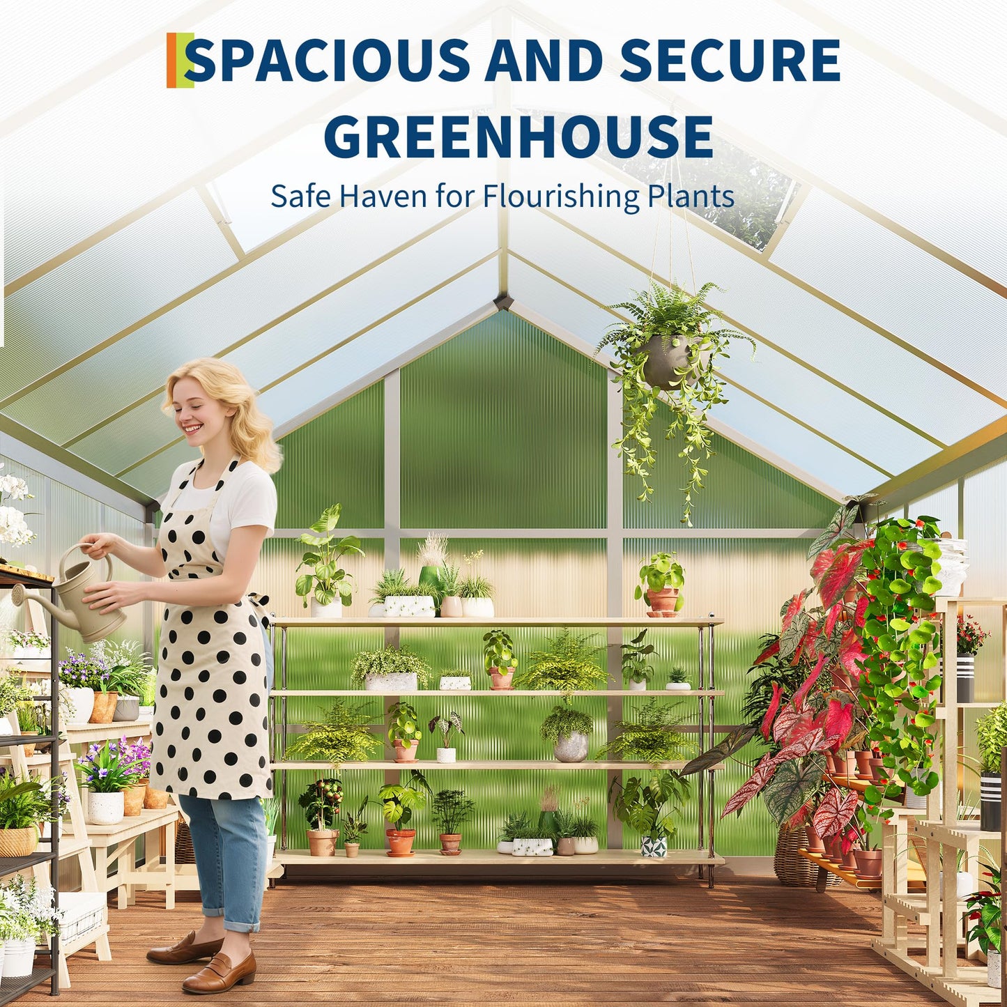 6 x 10 ft Greenhouse, Greenhouses for Outside, Polycarbonate Greenhouse with Aluminum Frame, Lockable Door and Ajustable Roof Vent for Backyard, Green Houses for Outside Garden Backyard, Patio
