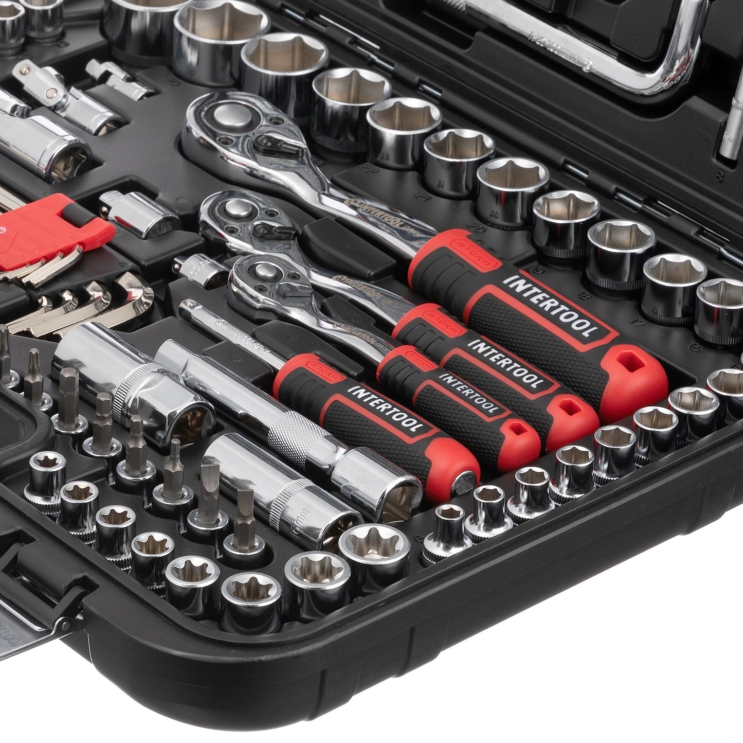 INTERTOOL Metric Socket Set, 1/4”, 3/8”, 1/2” Drive Ratchets, 126-Piece, Master Mechanic Kit, Polished Cr-V Steel, Tool Gift ET08-8126