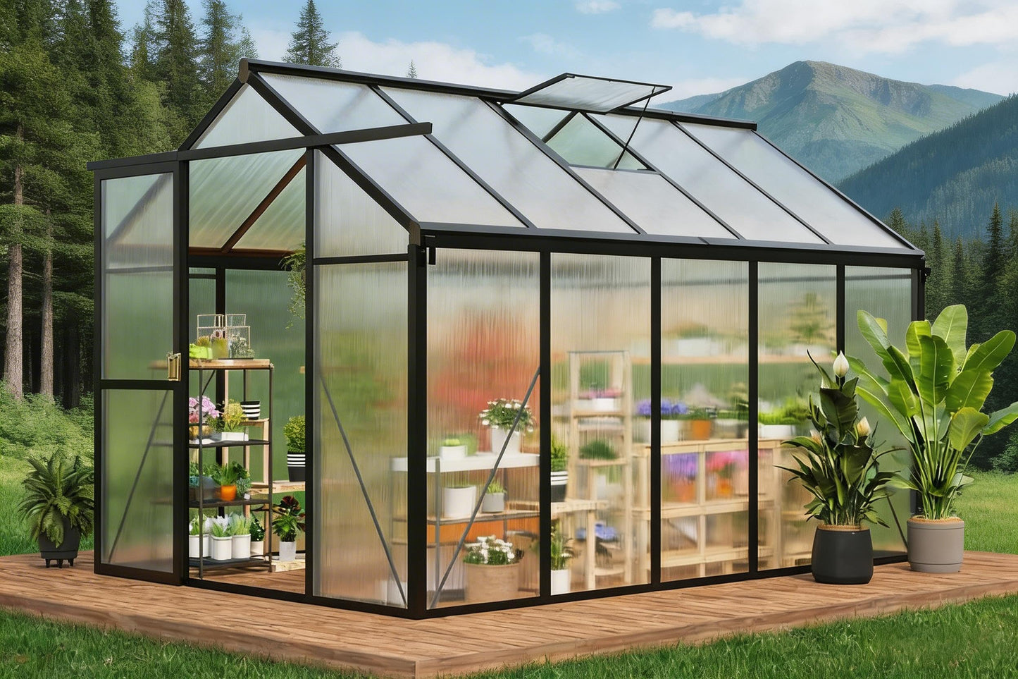 Takywep 6×10FT Greenhouses for Outdoors, Aluminum Polycarbonate Greenhouses with Roof Vent - Heavy-Duty Walk-in Green Houses for All-Season Backyard Gardening