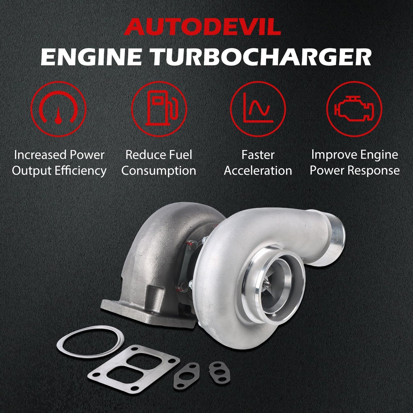 Autodevil Universal Turbo Turbocharger Compatible with GT45 T4, Turbo Charger Kit 0.66 A/R 600+HP Boost for 4.0L-6.0L Engine with Flange
