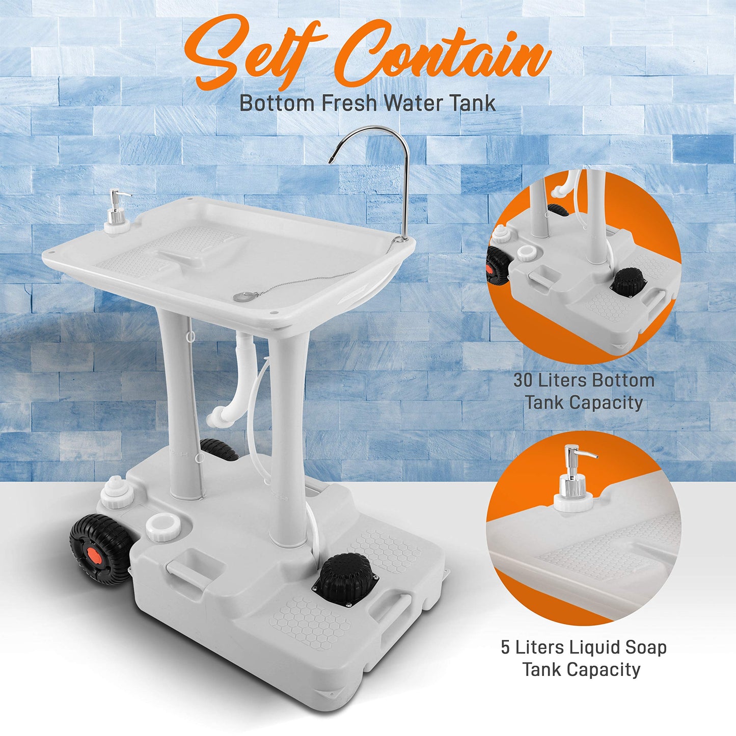 SereneLife SLCASN25 Portable Camping Sink w/Towel Holder & Soap Dispenser-30L Water Capacity & Portable Toilet with Carry Bag – Indoor Outdoor Toilet with CHH Piston Pump