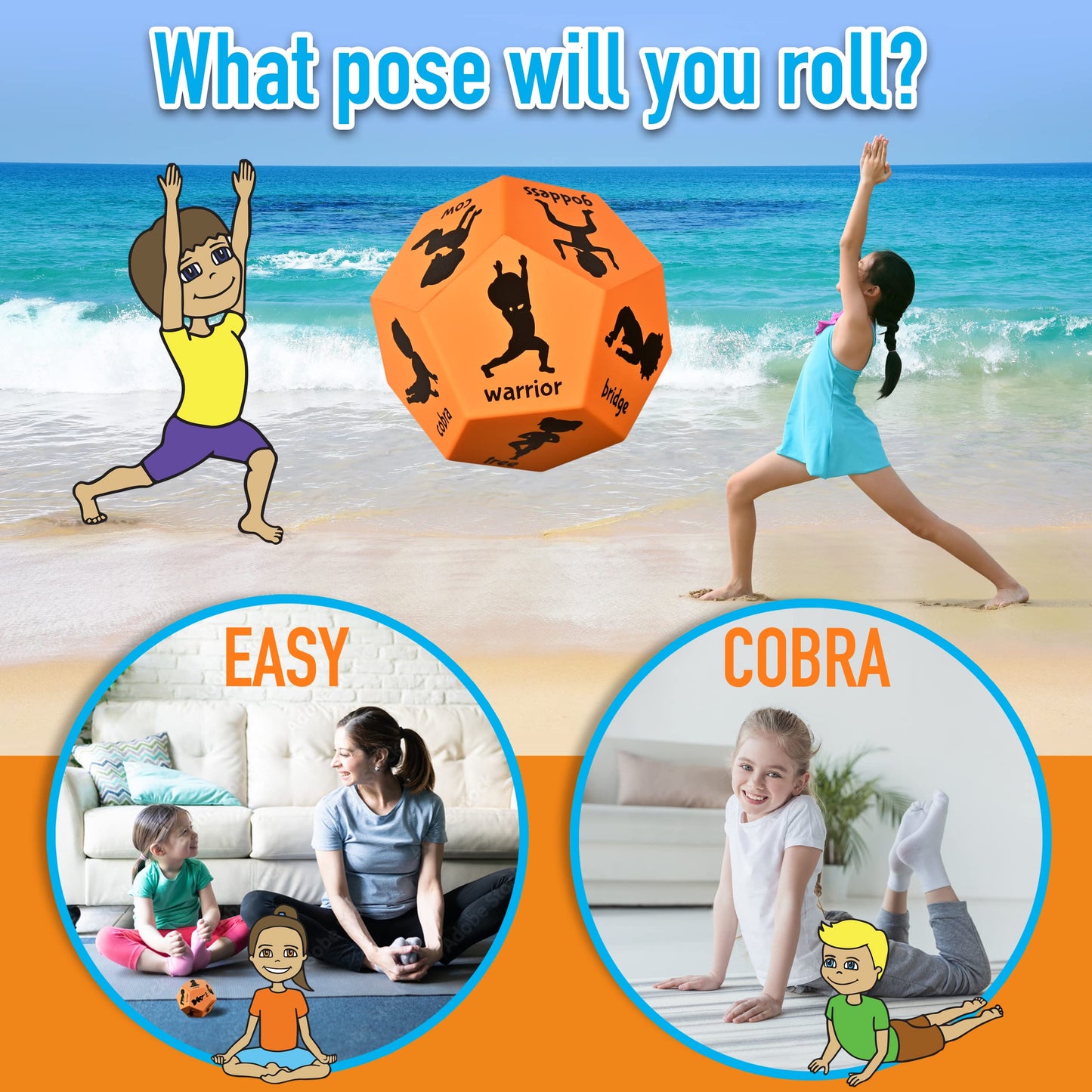 Covelico Kids 4 x Dice Bundle - Animal, Movement, Yoga & Actions. Plysical Education Equipment for Elementary School, Animal Games, Kids Yoga & Active Moves for Obstacle Courses
