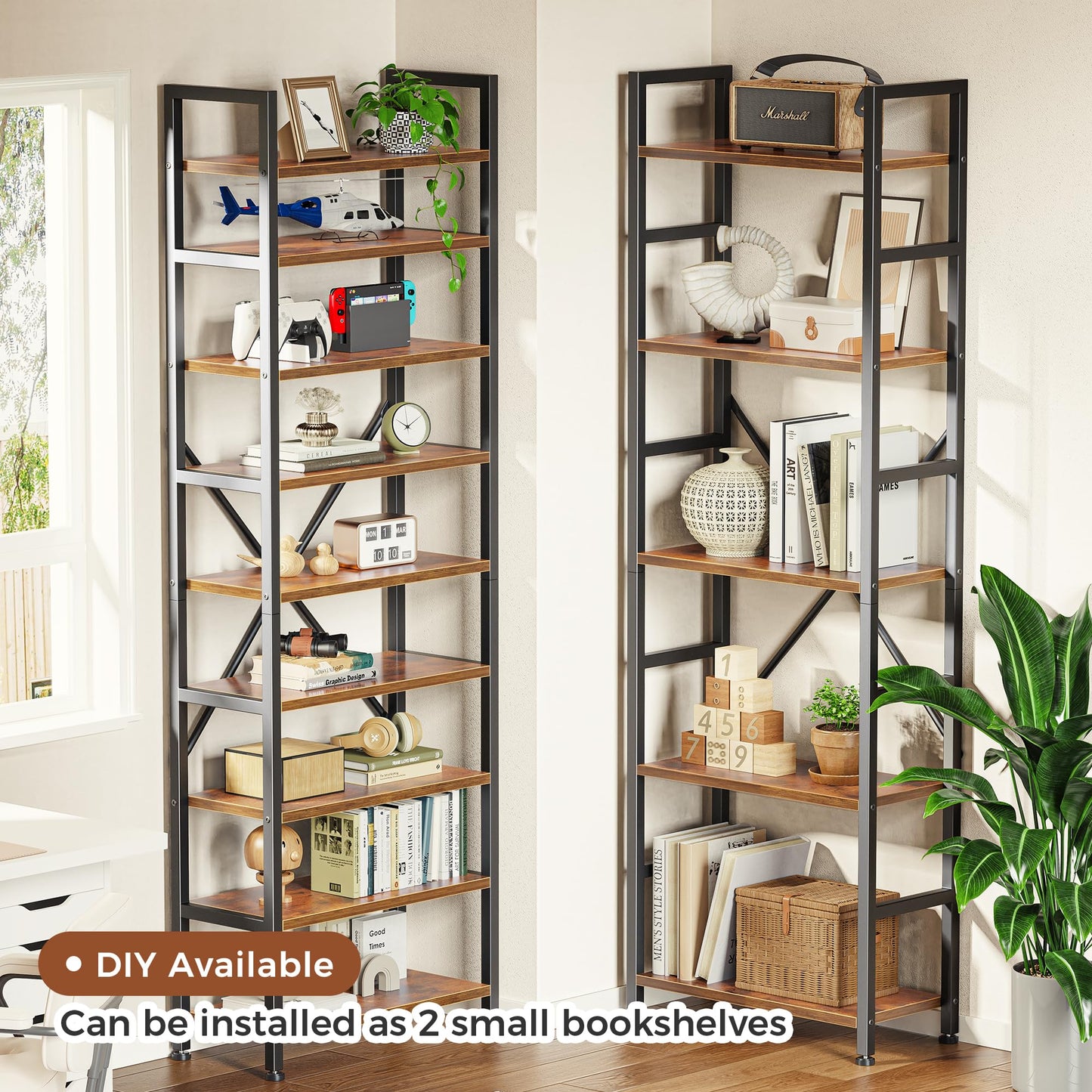 SUPERJARE Triple Bookshelf, Bookcase with 11 Open Display Shelves, Wide Book Shelf Book Case for Home & Office, 5 Tier, Rustic Brown