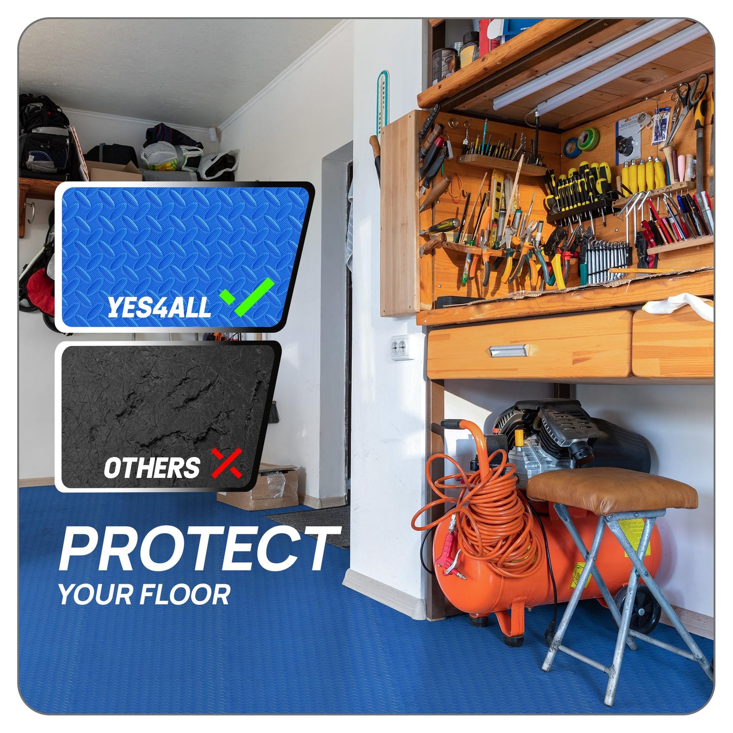 Yes4All EVA Interlocking Mats, Puzzle Floor Tiles, Foam Floor Padding with Border for Furniture, Home Space, Living Room, Garage 11,15,32,99 SQFT