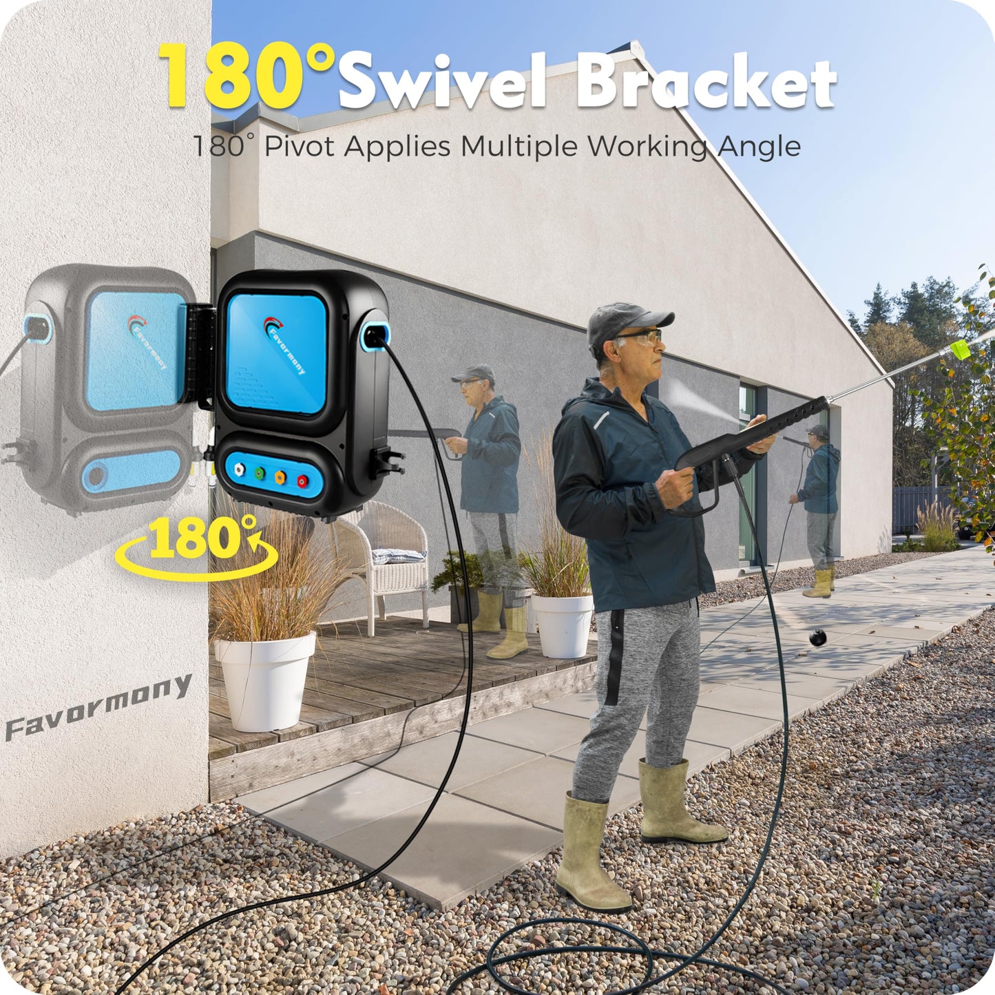 Wall Mount Pressure Power Washer High-Pressure Cleaning Machine with 5 Quick Adjustable Nozzles, 75ft Hose & 10ft Power Cord, Foam Cannon, Perfect for Cars, Driveways, Decks, Patios, and Fences