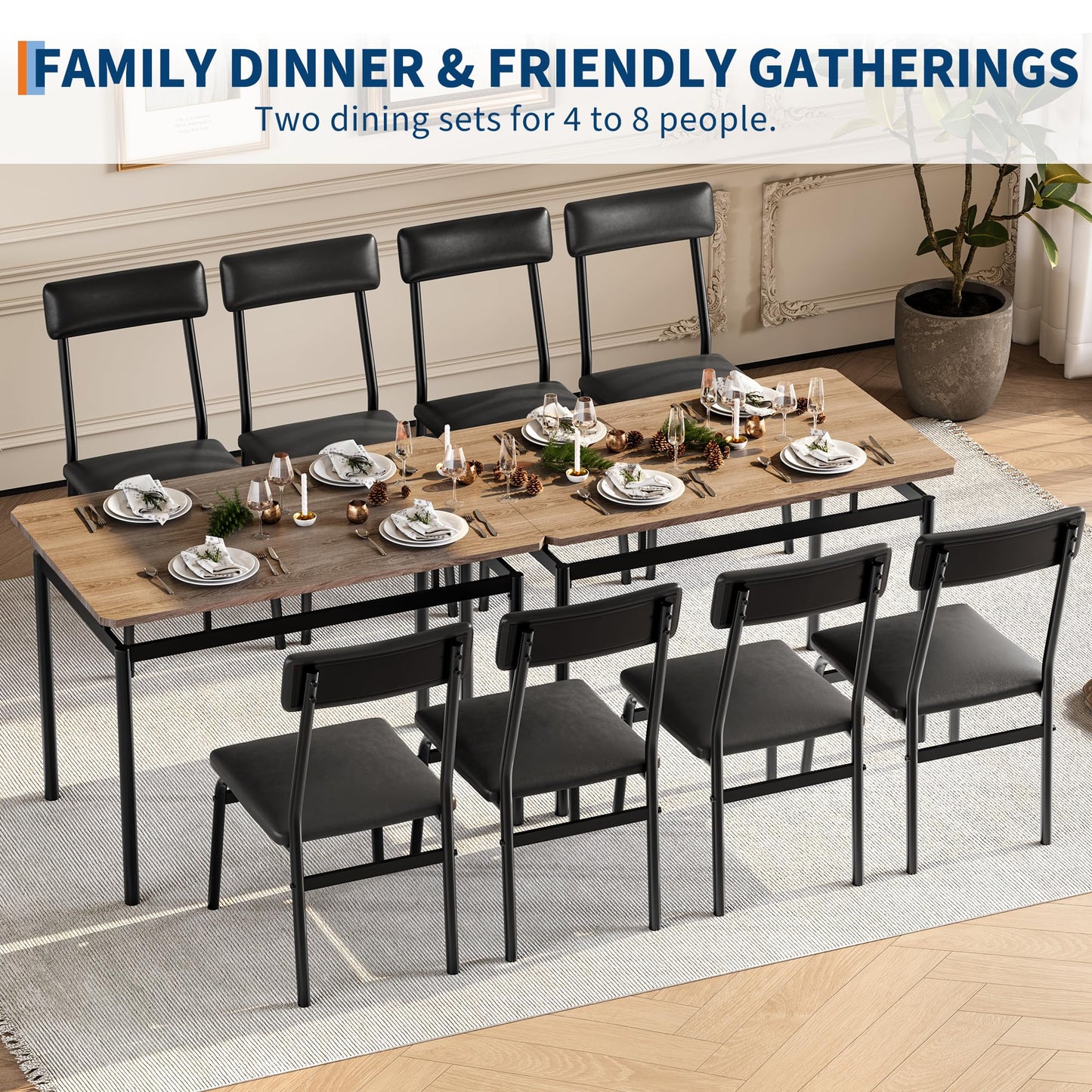 Takywep Dining Table Set for 4, 5 Piece Wooden Kitchen Table with PU Upholstered Chairs, Sturdy Industrial Metal Frame, Space-Saving Design for Apartment, Breakfast Nook