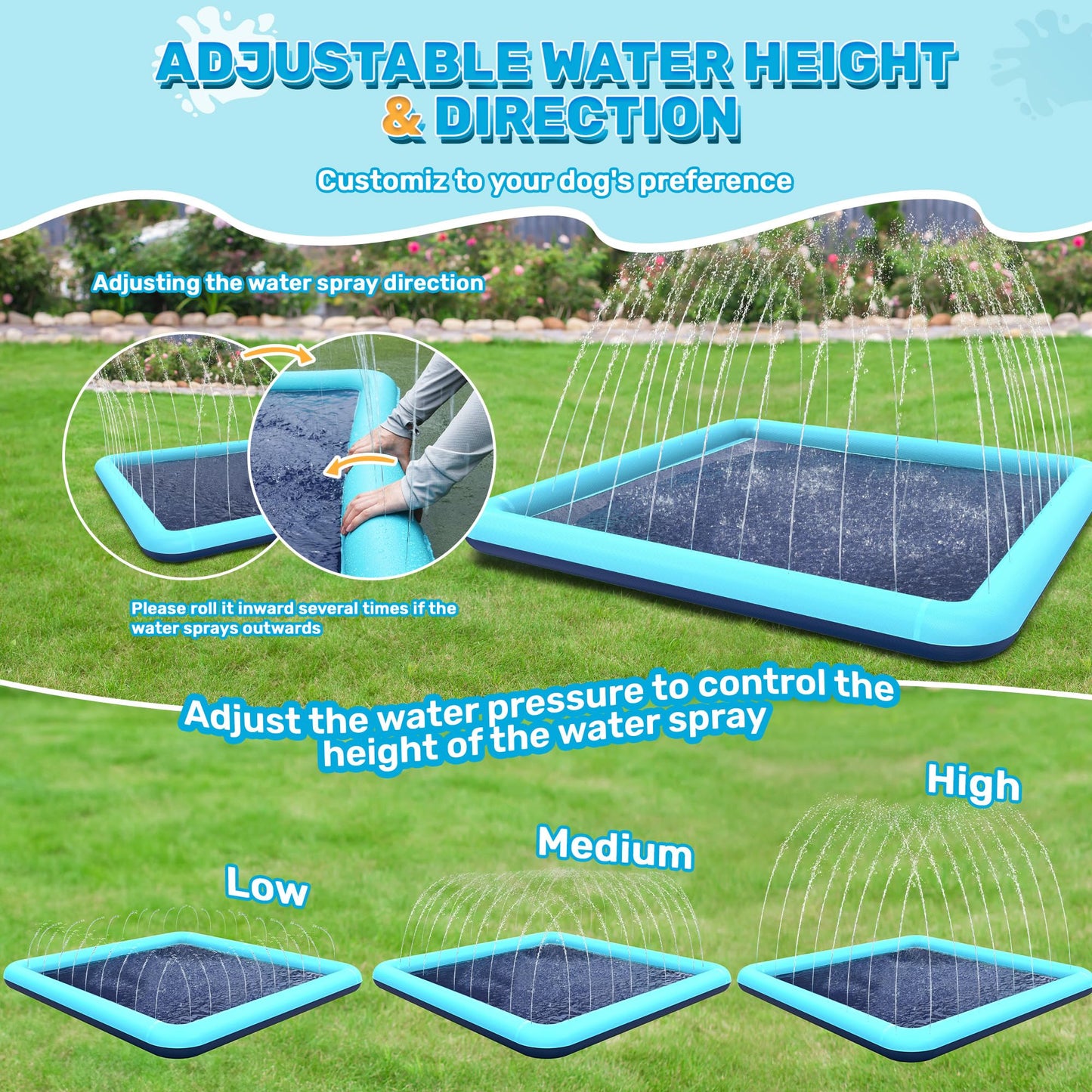 Bilibara 17 FT Gaint Splash Pad for Dogs, Non-Slip Splash Pads for Toddlers 3+, Heavy Duty Thickened Sprinkler Pool Summer Outdoor Water Toys for Backyard, Teal