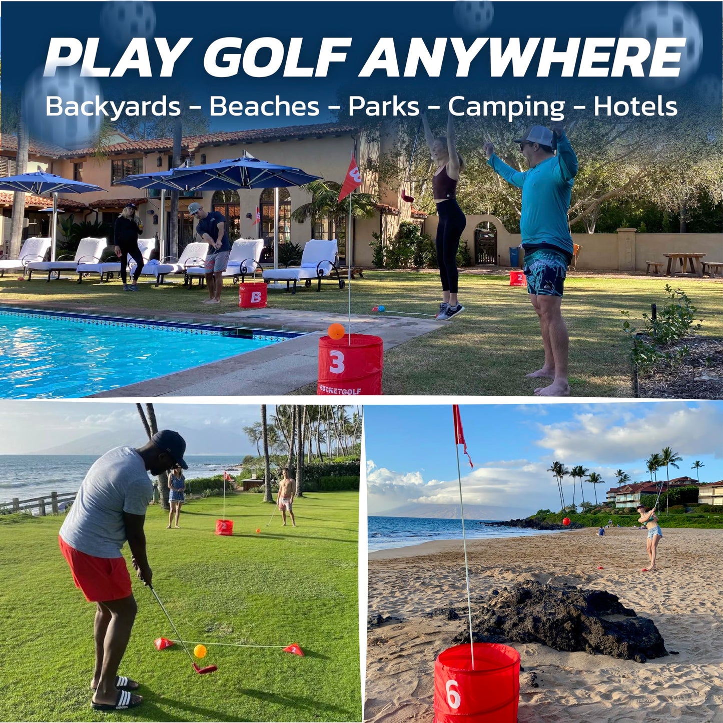 bucketgolf Game 6 Hole Bundle with Clubs - The Best Backyard Golf Game for All Ages and Levels Adults, Kids, Families, Schools, Yards, Parks, Beaches, Vacation. (2 Clubs (1RH + 1 LH))
